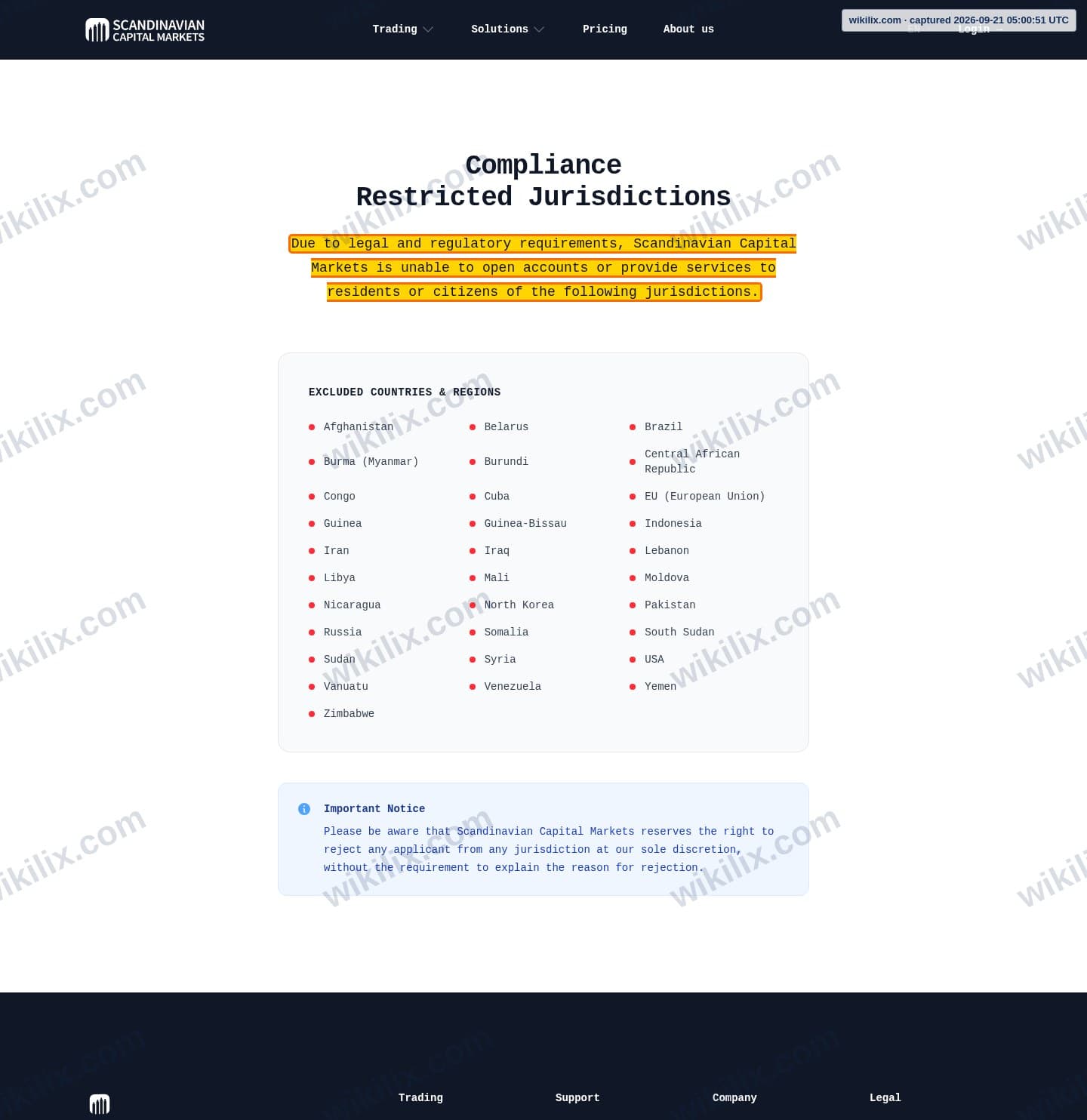 Our full page screenshot of the page that makes this promise, on Scandinavian Capital Markets's site scandinavianmarkets.com, taken on Sep 21, 2026. The quoted words are marked in the image.