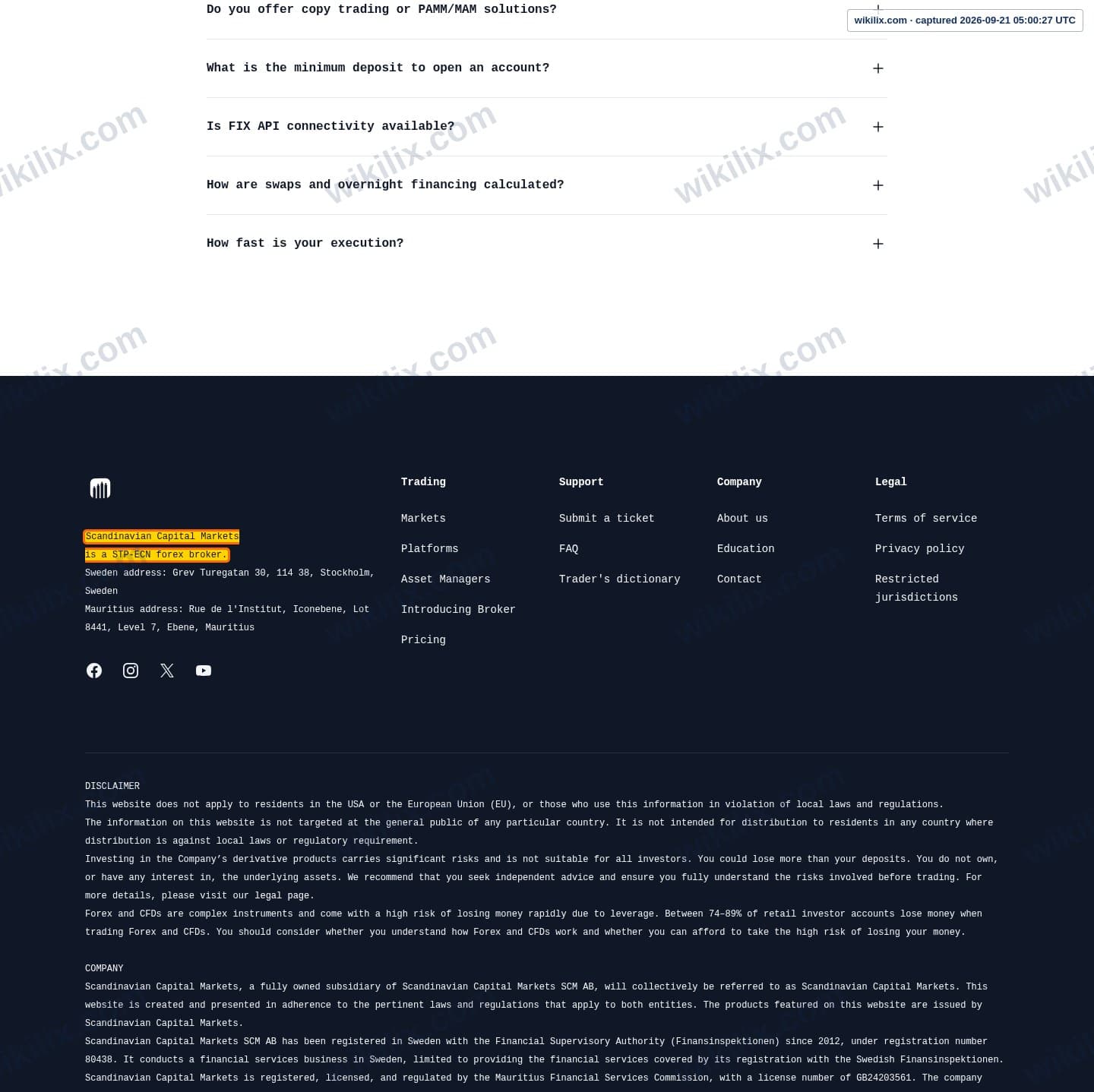 Our full page screenshot of the page that makes this promise, on Scandinavian Capital Markets's site scandinavianmarkets.com, taken on Sep 21, 2026. The quoted words are marked in the image.