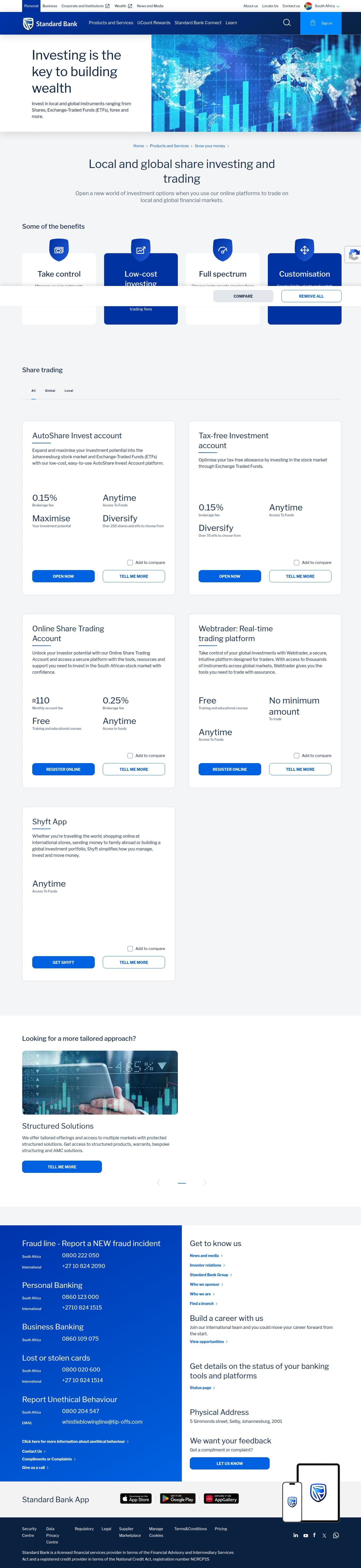 Homepage of webtrader.standardbank.com as we captured it