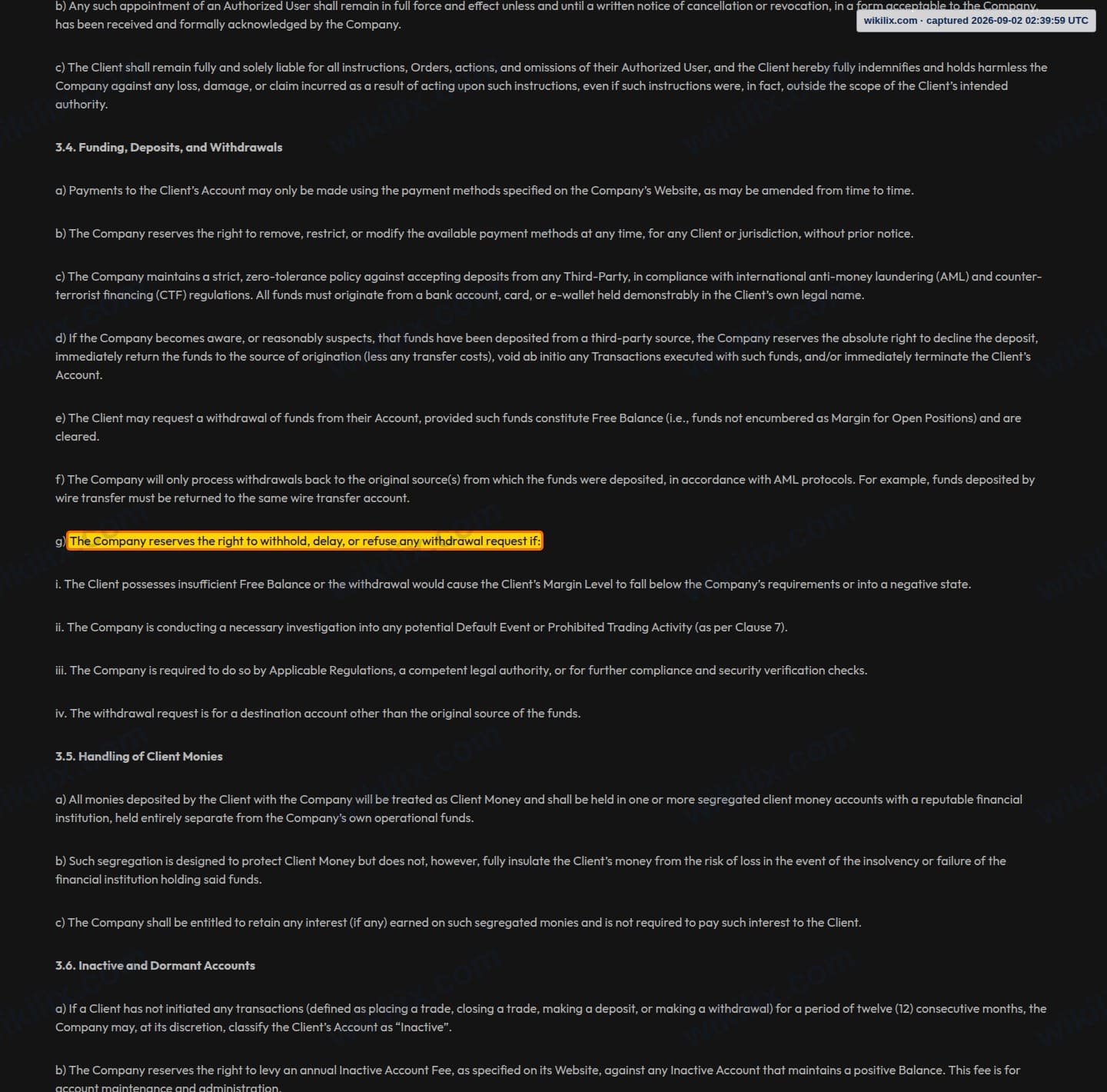 Our full page screenshot of the page this clause sits on, on QMMFX's site qmmfx.com, taken on Sep 2, 2026. The quoted words are marked in the image.