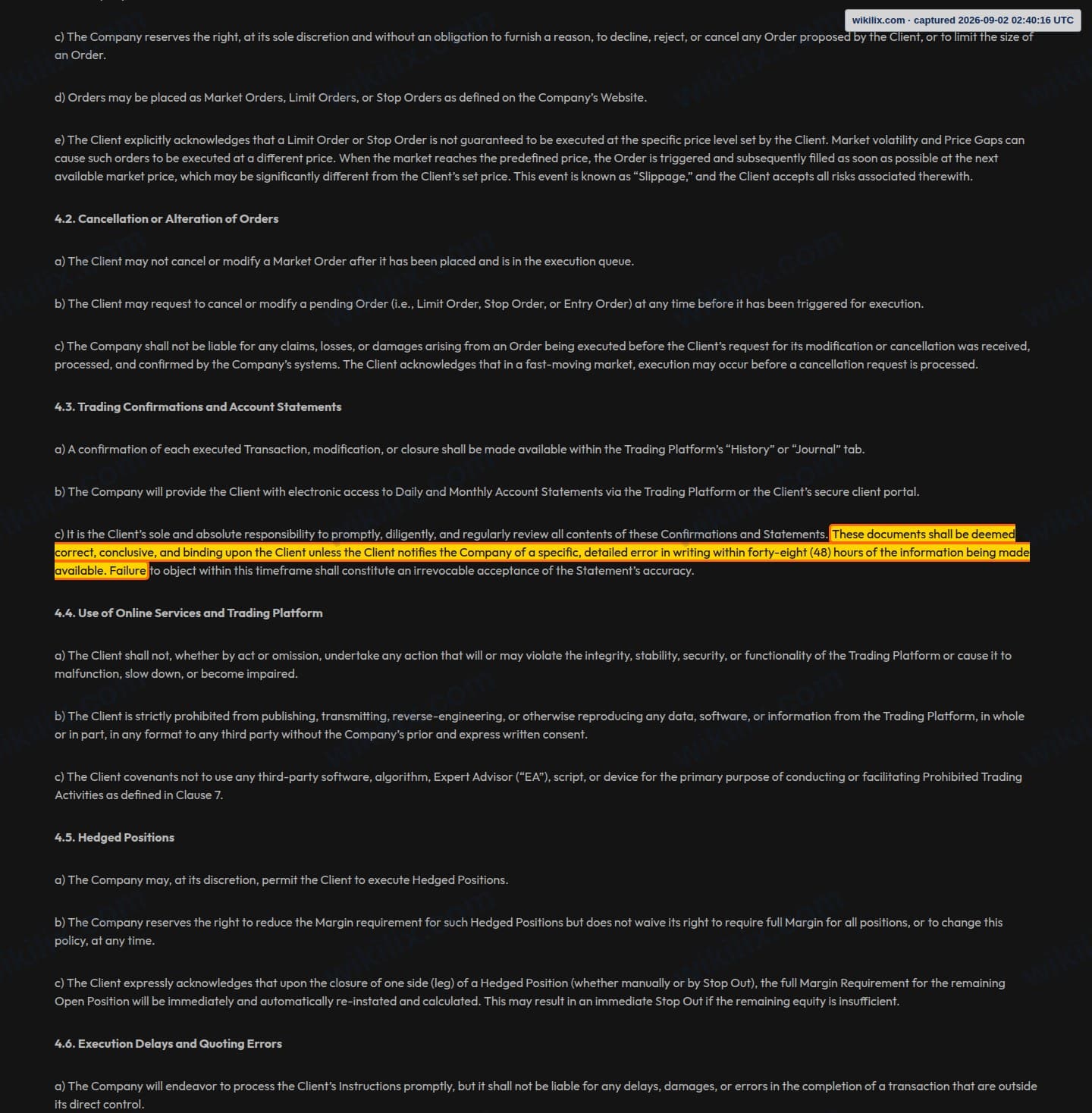 Our full page screenshot of the page this clause sits on, on QMMFX's site qmmfx.com, taken on Sep 2, 2026. The quoted words are marked in the image.