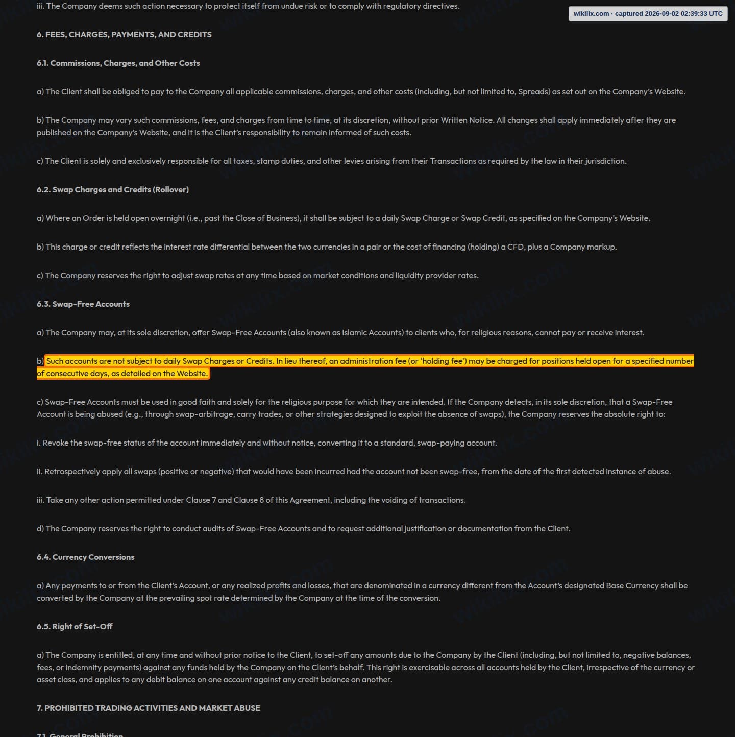 Our full page screenshot of the page this clause sits on, on QMMFX's site qmmfx.com, taken on Sep 2, 2026. The quoted words are marked in the image.