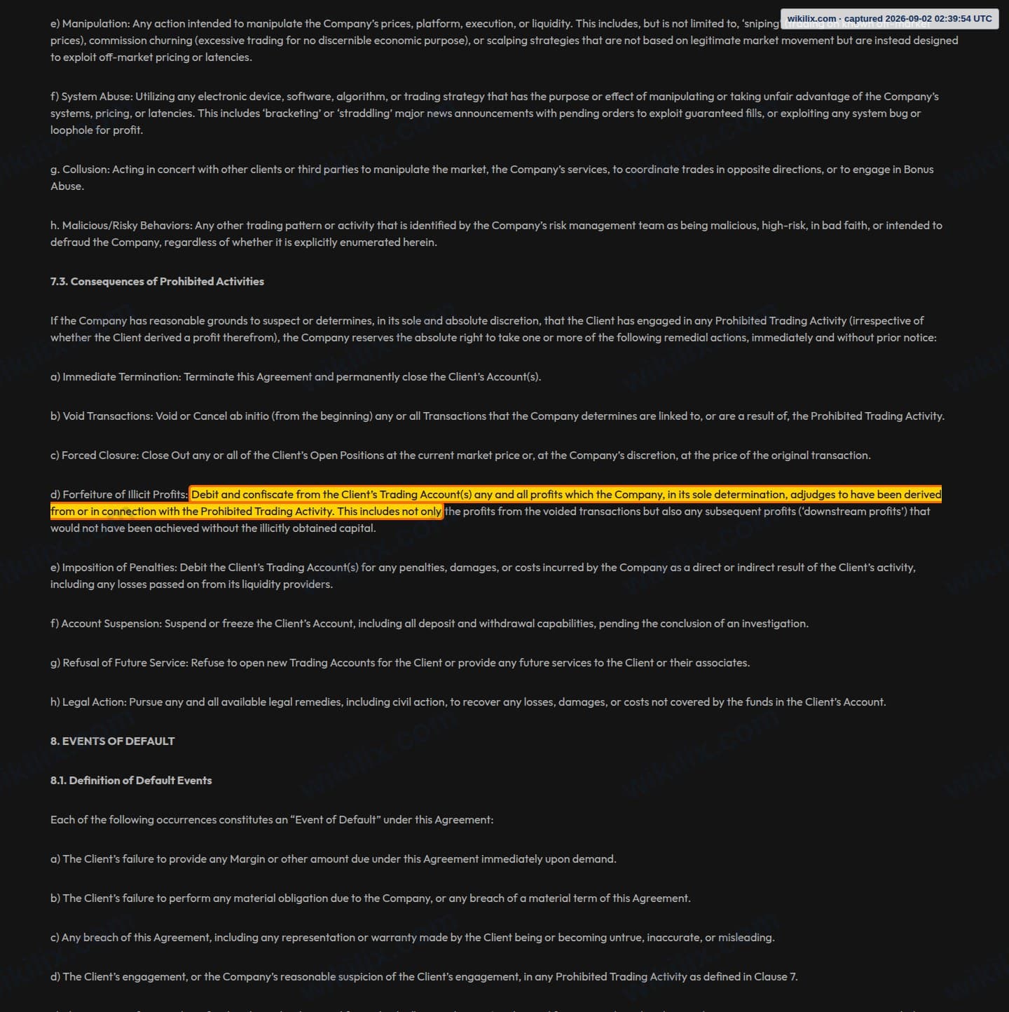 Our full page screenshot of the page this clause sits on, on QMMFX's site qmmfx.com, taken on Sep 2, 2026. The quoted words are marked in the image.