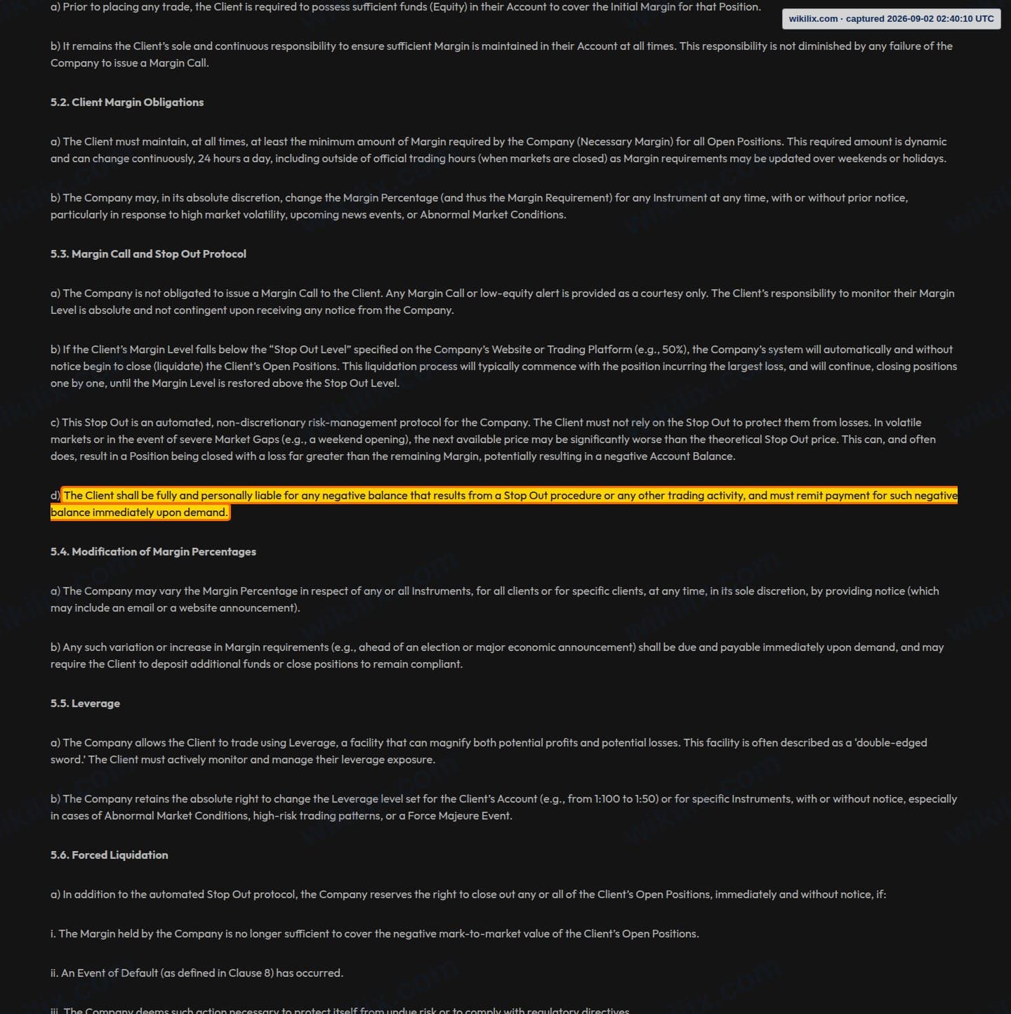 Our full page screenshot of the page this clause sits on, on QMMFX's site qmmfx.com, taken on Sep 2, 2026. The quoted words are marked in the image.