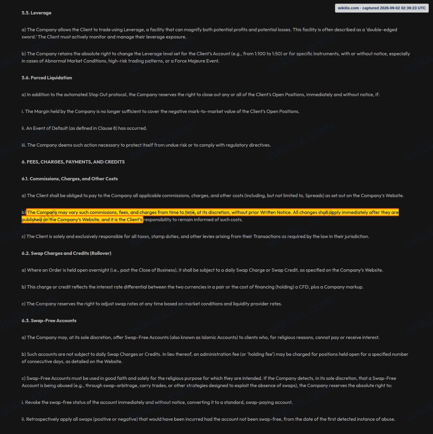 Our full page screenshot of the page this clause sits on, on QMMFX's site qmmfx.com, taken on Sep 2, 2026. The quoted words are marked in the image.