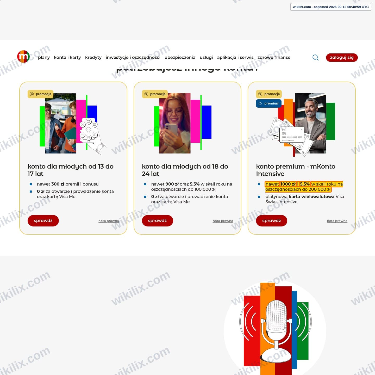 Our full page screenshot of the page that makes this promise, on mBank's site mbank.pl, taken on Sep 12, 2026. The quoted words are marked in the image.