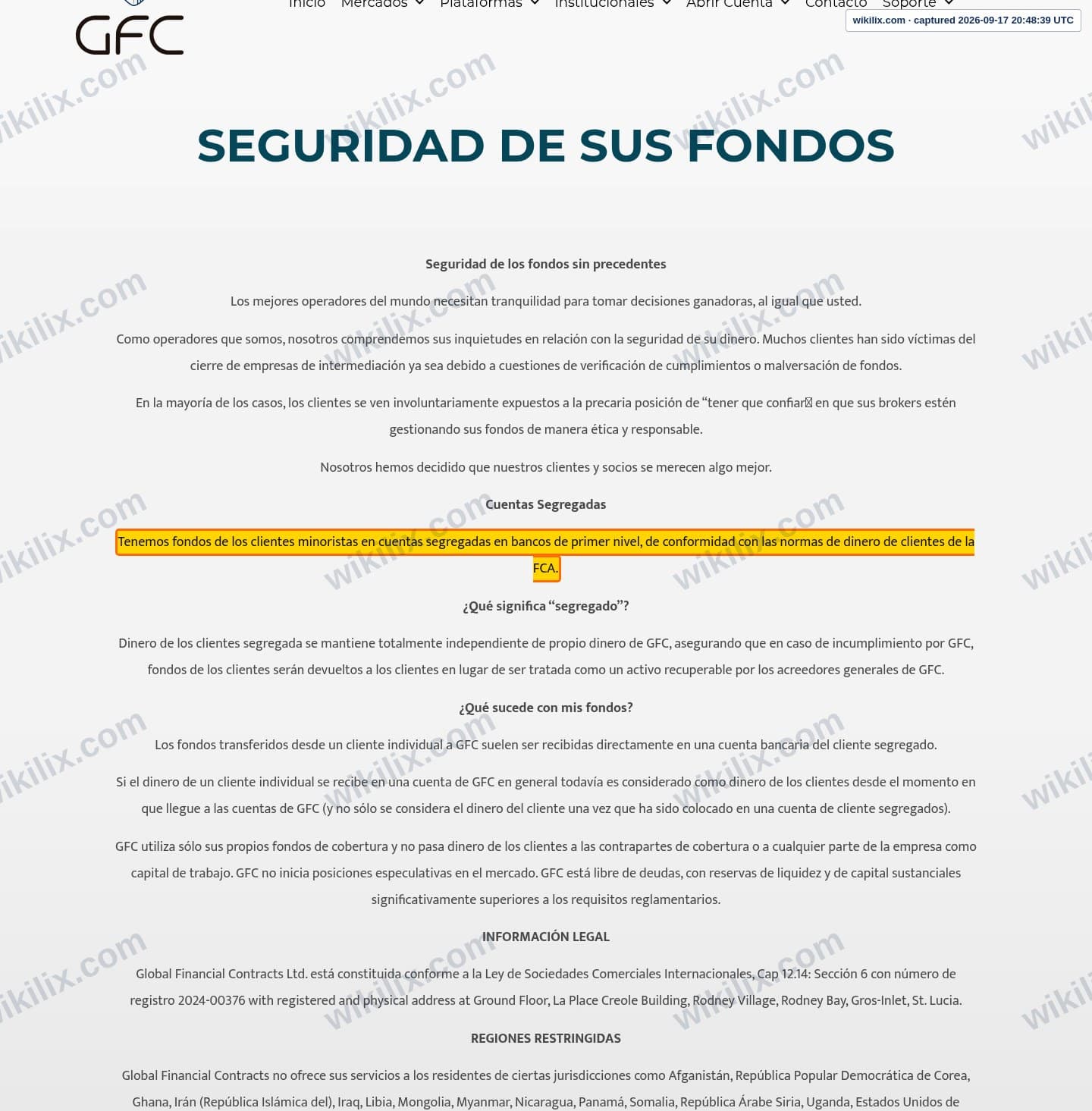 Our full page screenshot of the page that makes this promise, on GFC's site gfcmercado.com, taken on Sep 17, 2026. The quoted words are marked in the image.