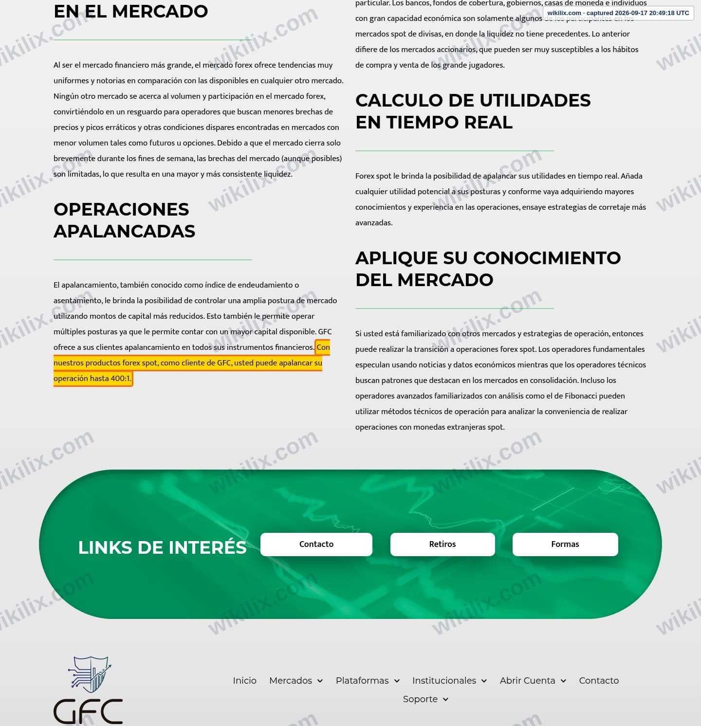 Our full page screenshot of the page that makes this promise, on GFC's site gfcmercado.com, taken on Sep 17, 2026. The quoted words are marked in the image.