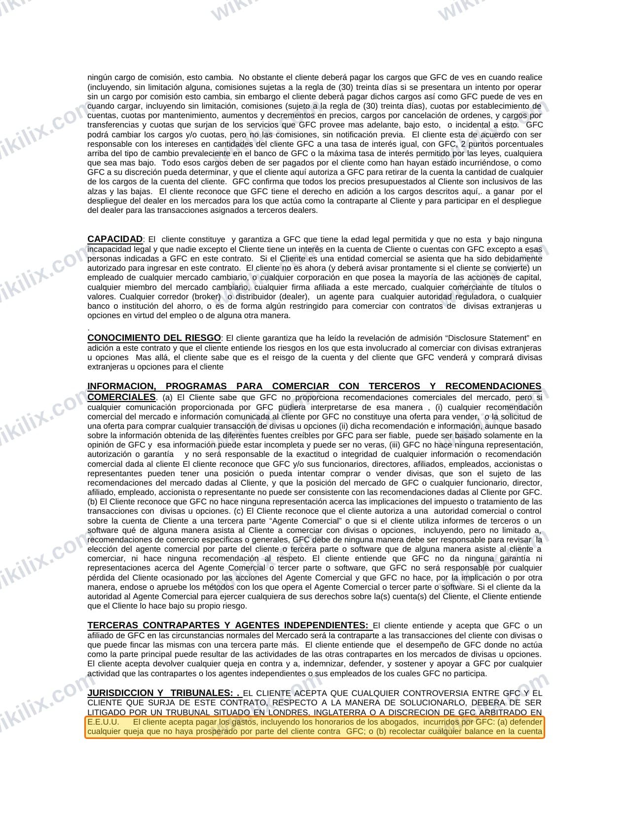 Our full page screenshot of the page this clause sits on, on GFC's site gfcmercado.com, taken on Sep 17, 2026. The quoted words are marked in the image.