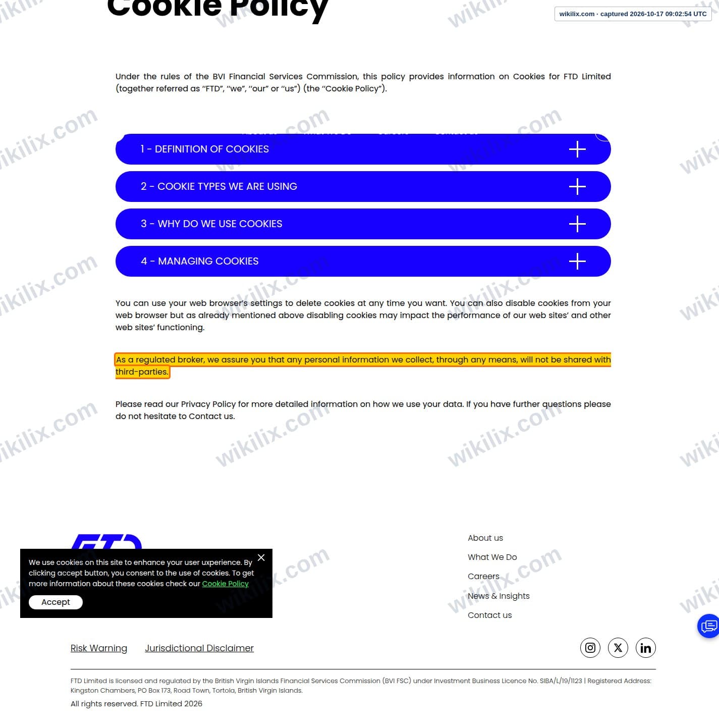 Our full page screenshot of the page that makes this promise, on FTD's site ftdsystem.com, taken on Oct 17, 2026. The quoted words are marked in the image.