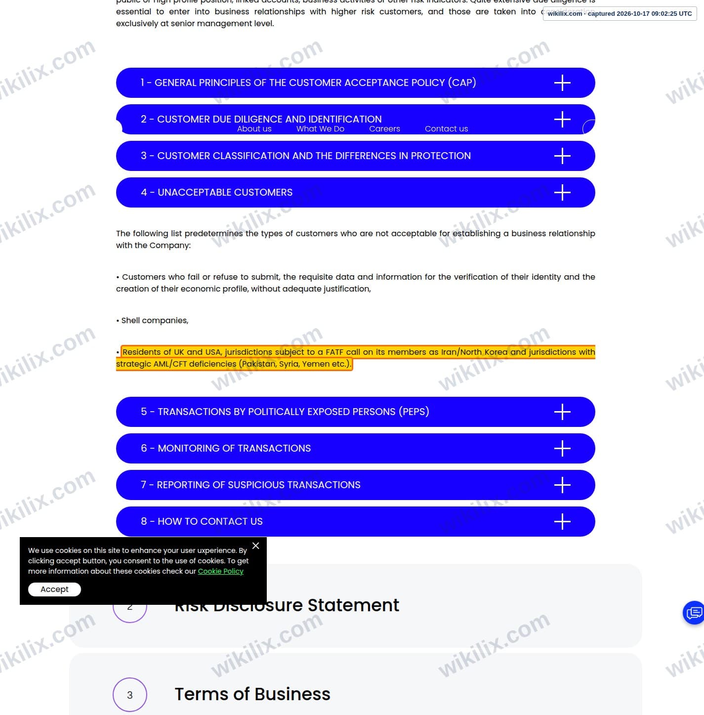 Our full page screenshot of the page this clause sits on, on FTD's site ftdsystem.com, taken on Oct 17, 2026. The quoted words are marked in the image.