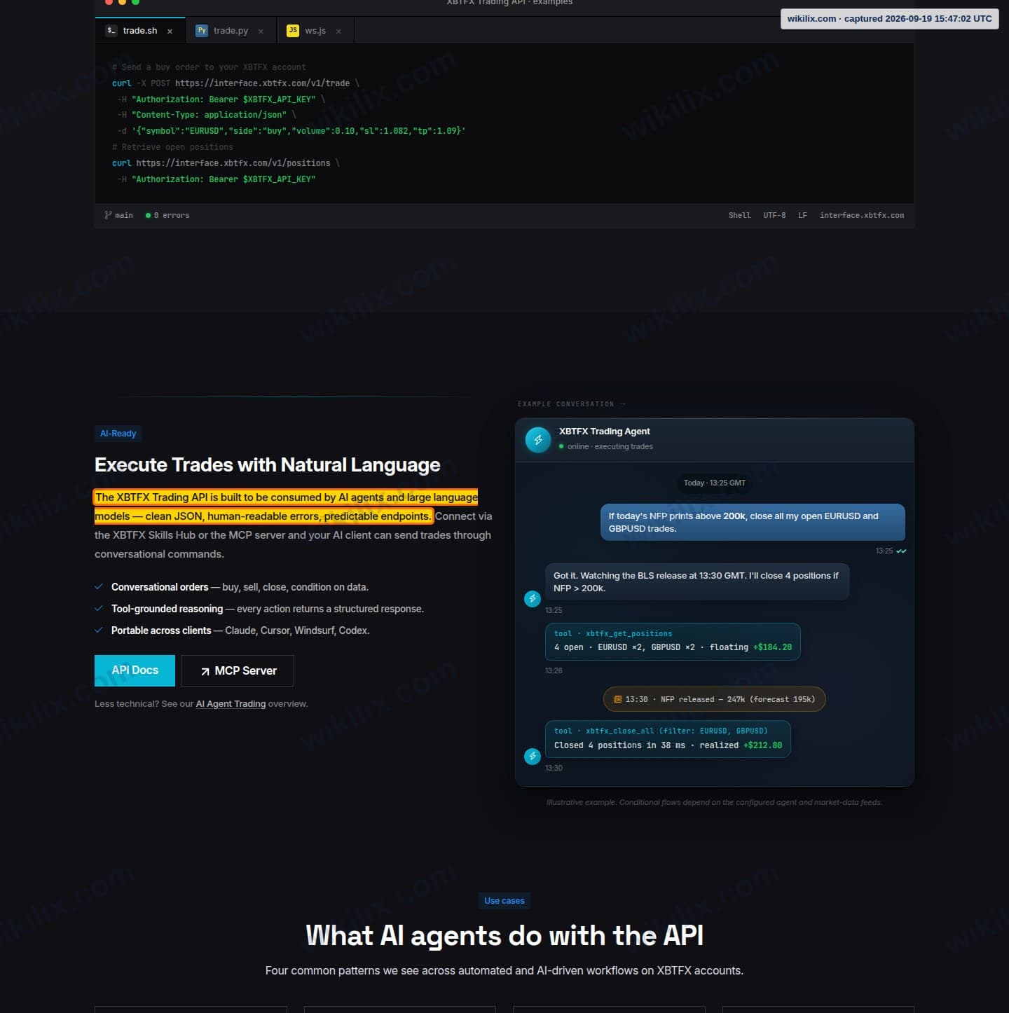 Our full page screenshot of the page that makes this promise, on XBTFX's site xbtfx.com, taken on Sep 19, 2026. The quoted words are marked in the image.