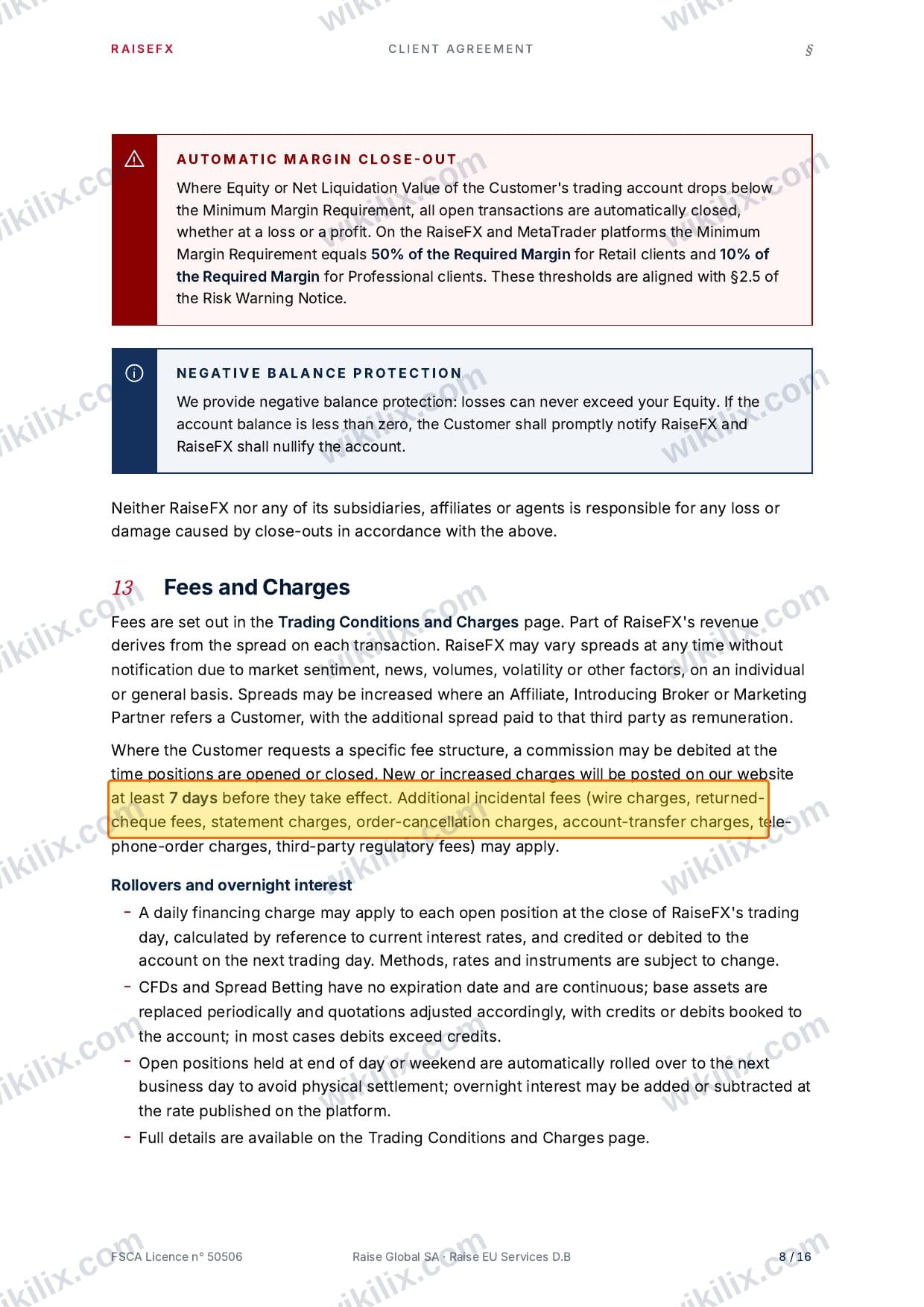 Our full page screenshot of the page this clause sits on, on RaiseFX's site raisefx.com, taken on Aug 24, 2026. The quoted words are marked in the image.