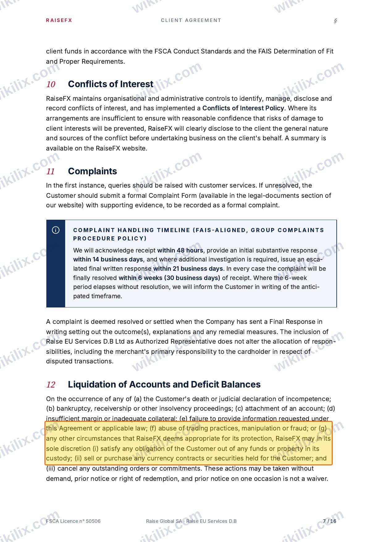 Our full page screenshot of the page this clause sits on, on RaiseFX's site raisefx.com, taken on Aug 24, 2026. The quoted words are marked in the image.