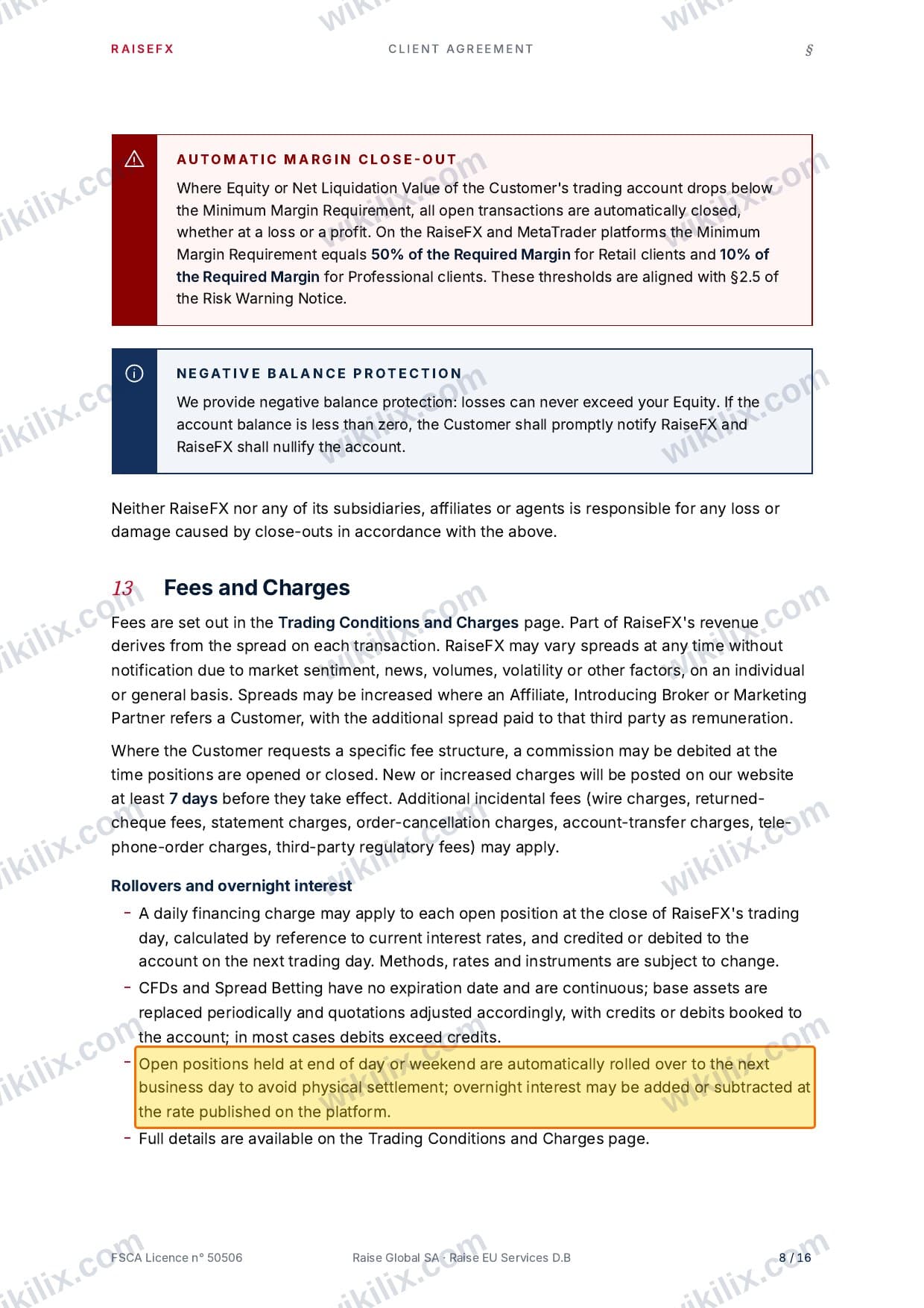 Our full page screenshot of the page this clause sits on, on RaiseFX's site raisefx.com, taken on Aug 24, 2026. The quoted words are marked in the image.