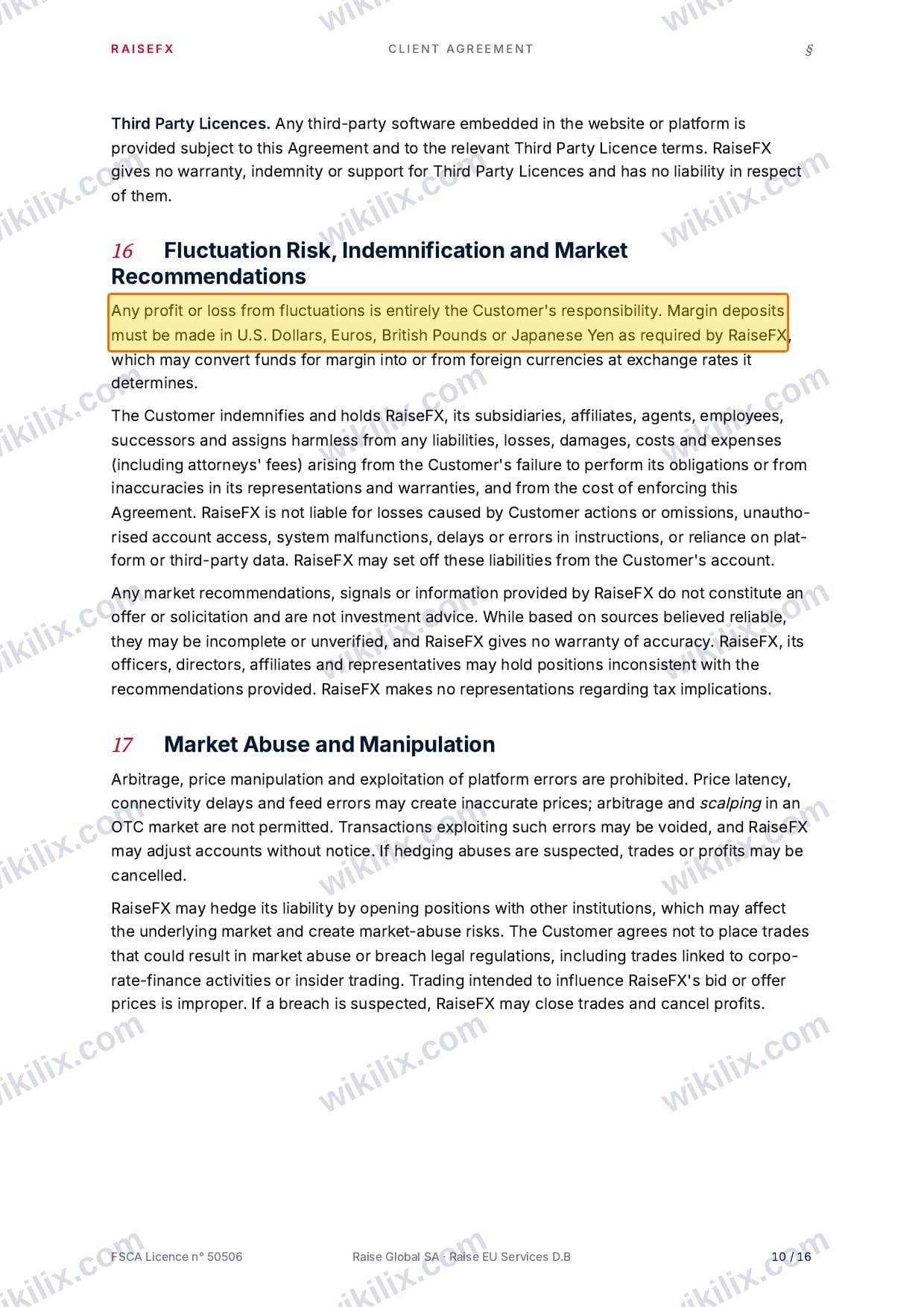 Our full page screenshot of the page this clause sits on, on RaiseFX's site raisefx.com, taken on Aug 24, 2026. The quoted words are marked in the image.