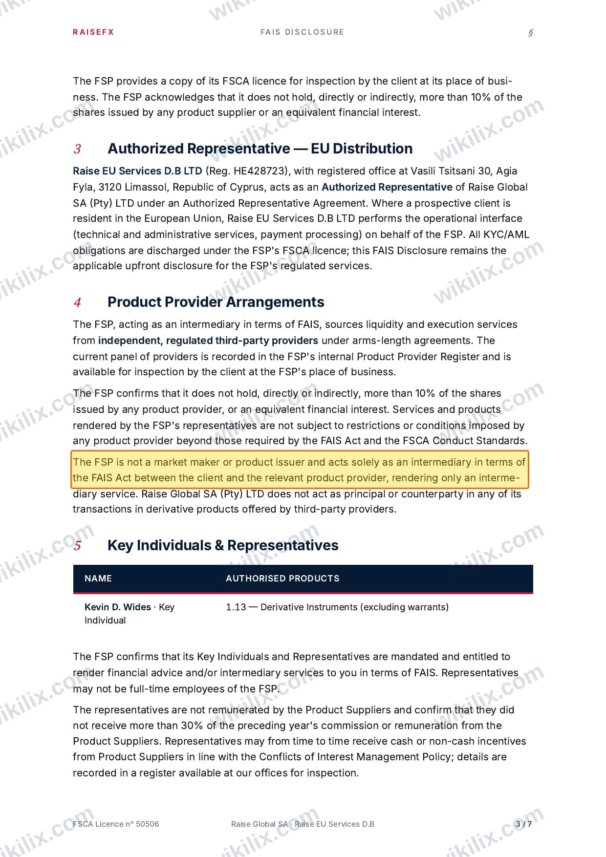 Our full page screenshot of the page this clause sits on, on RaiseFX's site raisefx.com, taken on Aug 24, 2026. The quoted words are marked in the image.