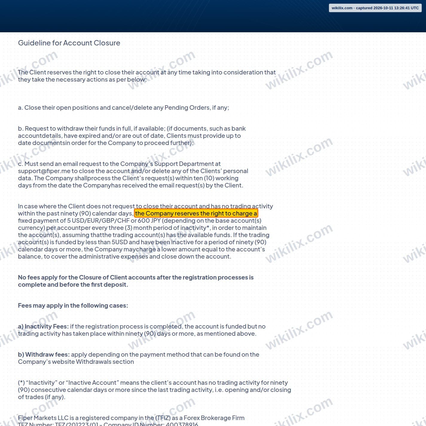 Our full page screenshot of the page this clause sits on, on Fiper's site fiper.me, taken on Oct 11, 2026. The quoted words are marked in the image.
