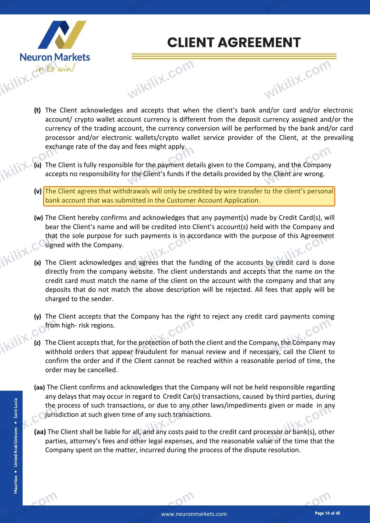 Our full page screenshot of the page this clause sits on, on Neuron Markets's site neuronmarkets.com, taken on Aug 28, 2026. The quoted words are marked in the image.
