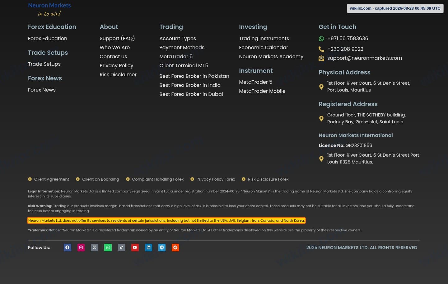 Our full page screenshot of the page that makes this promise, on Neuron Markets's site neuronmarkets.com, taken on Aug 28, 2026. The quoted words are marked in the image.