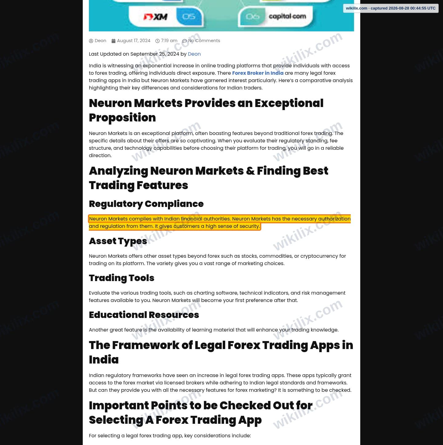 Our full page screenshot of the page that makes this promise, on Neuron Markets's site neuronmarkets.com, taken on Aug 28, 2026. The quoted words are marked in the image.