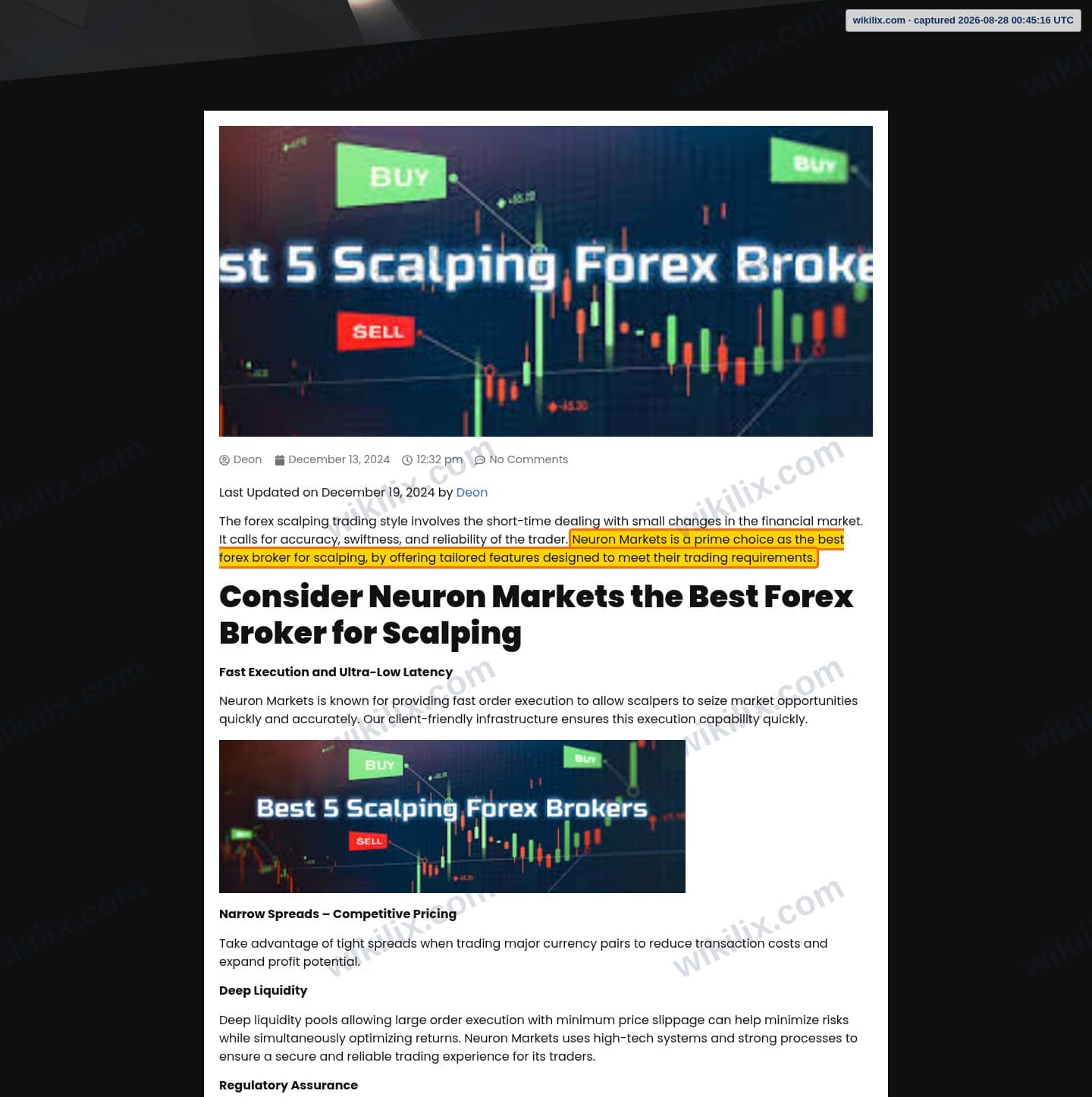Our full page screenshot of the page that makes this promise, on Neuron Markets's site neuronmarkets.com, taken on Aug 28, 2026. The quoted words are marked in the image.