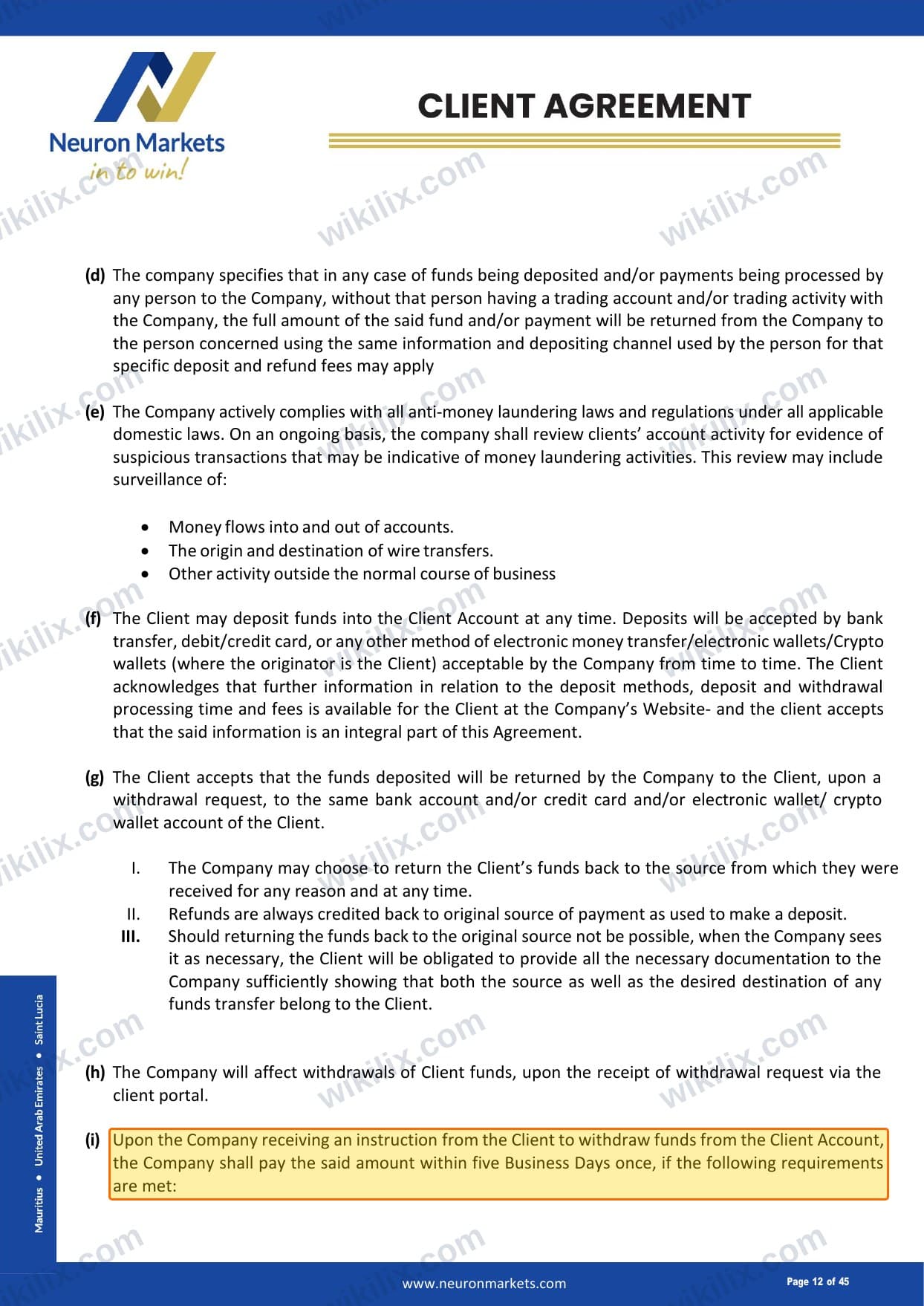 Our full page screenshot of the page this clause sits on, on Neuron Markets's site neuronmarkets.com, taken on Aug 28, 2026. The quoted words are marked in the image.