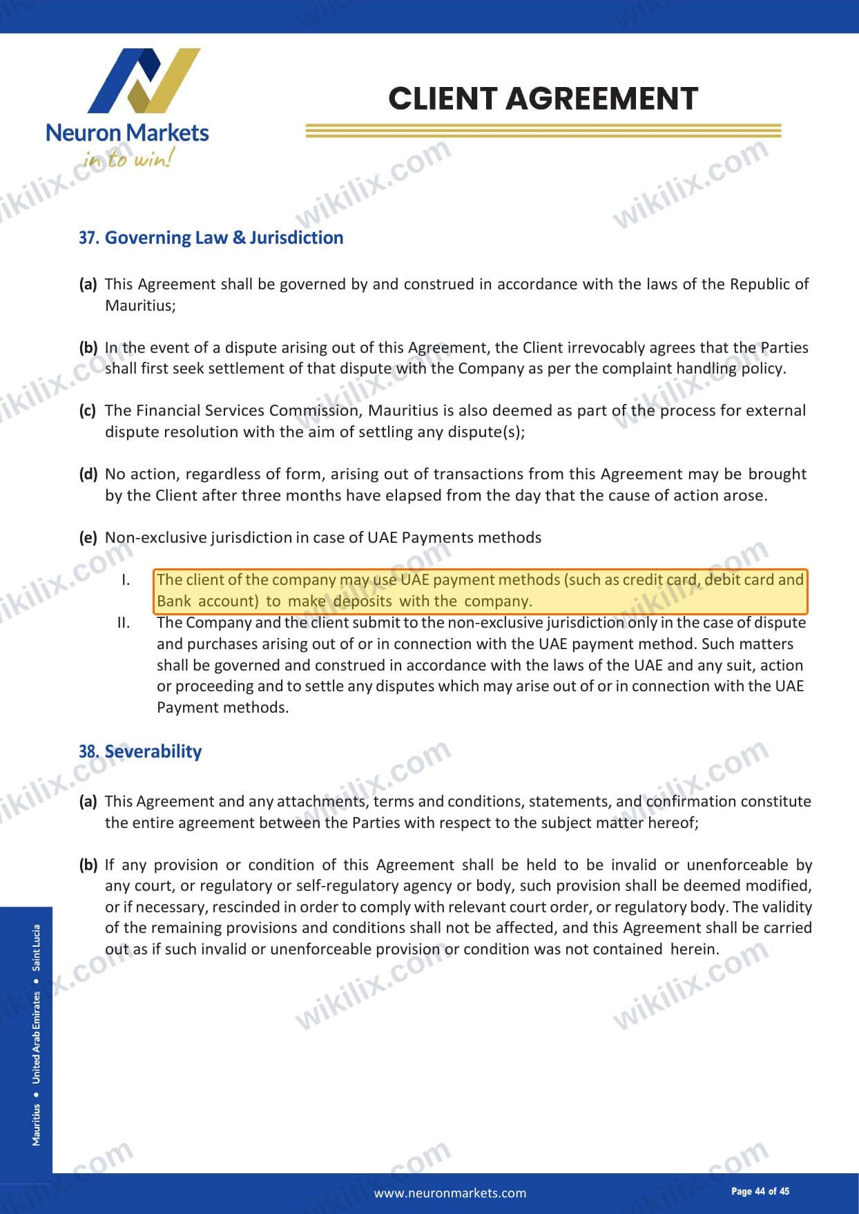 Our full page screenshot of the page this clause sits on, on Neuron Markets's site neuronmarkets.com, taken on Aug 28, 2026. The quoted words are marked in the image.