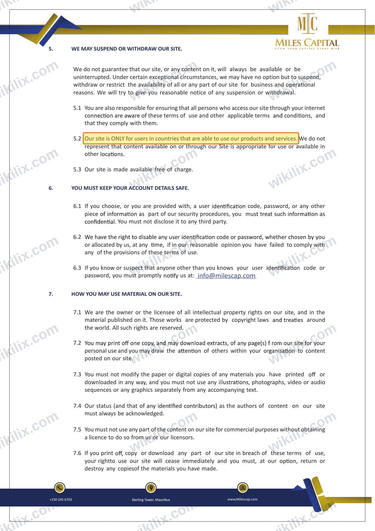 Our full page screenshot of the page this clause sits on, on MILES CAPITAL's site milescap.com, taken on Sep 21, 2026. The quoted words are marked in the image.