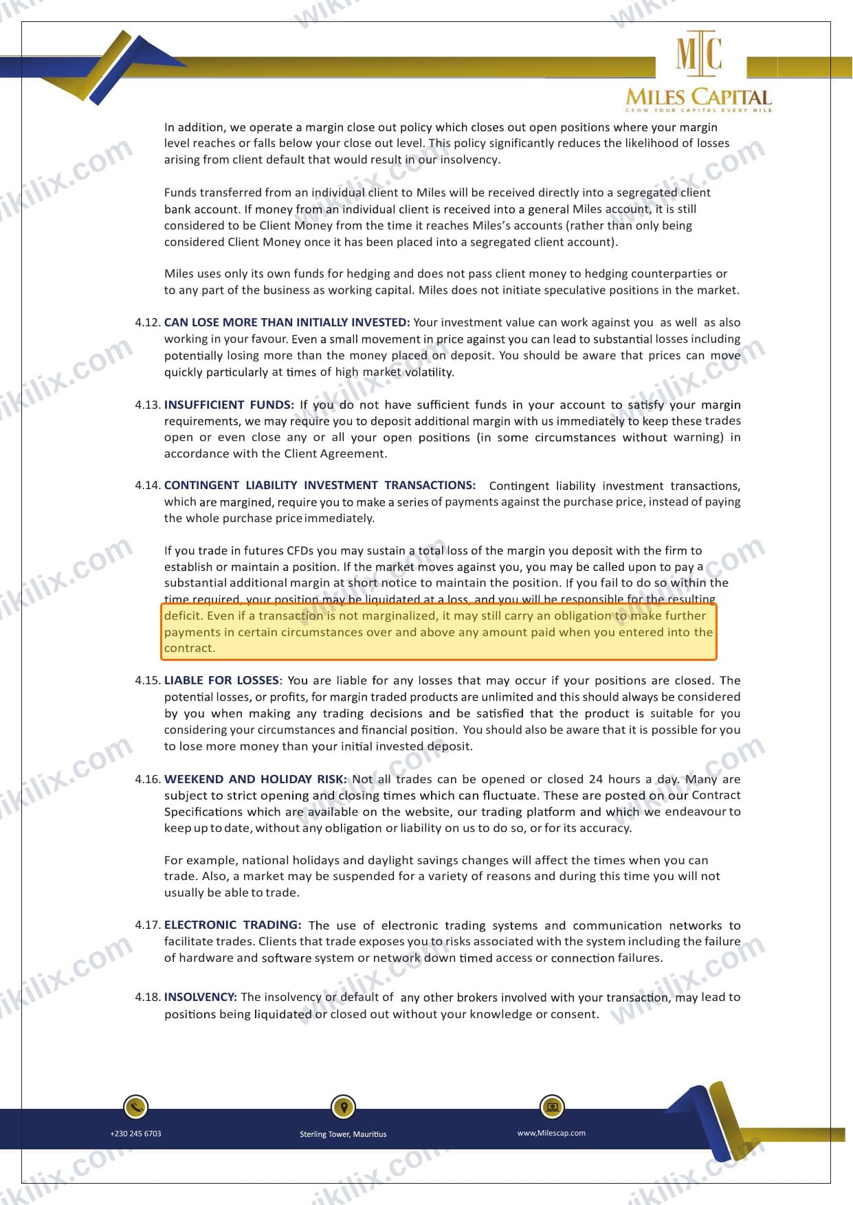 Our full page screenshot of the page this clause sits on, on MILES CAPITAL's site milescap.com, taken on Sep 21, 2026. The quoted words are marked in the image.