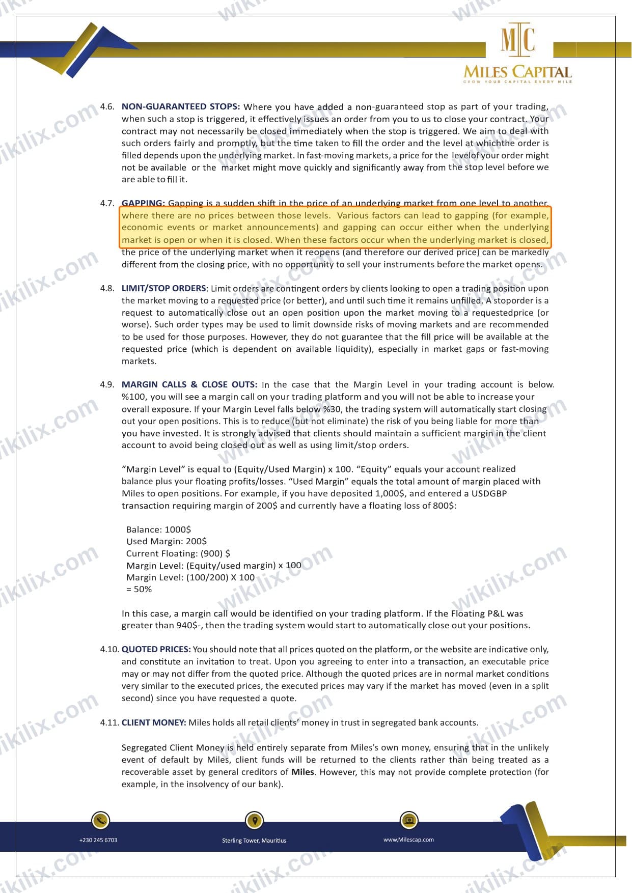Our full page screenshot of the page this clause sits on, on MILES CAPITAL's site milescap.com, taken on Sep 21, 2026. The quoted words are marked in the image.