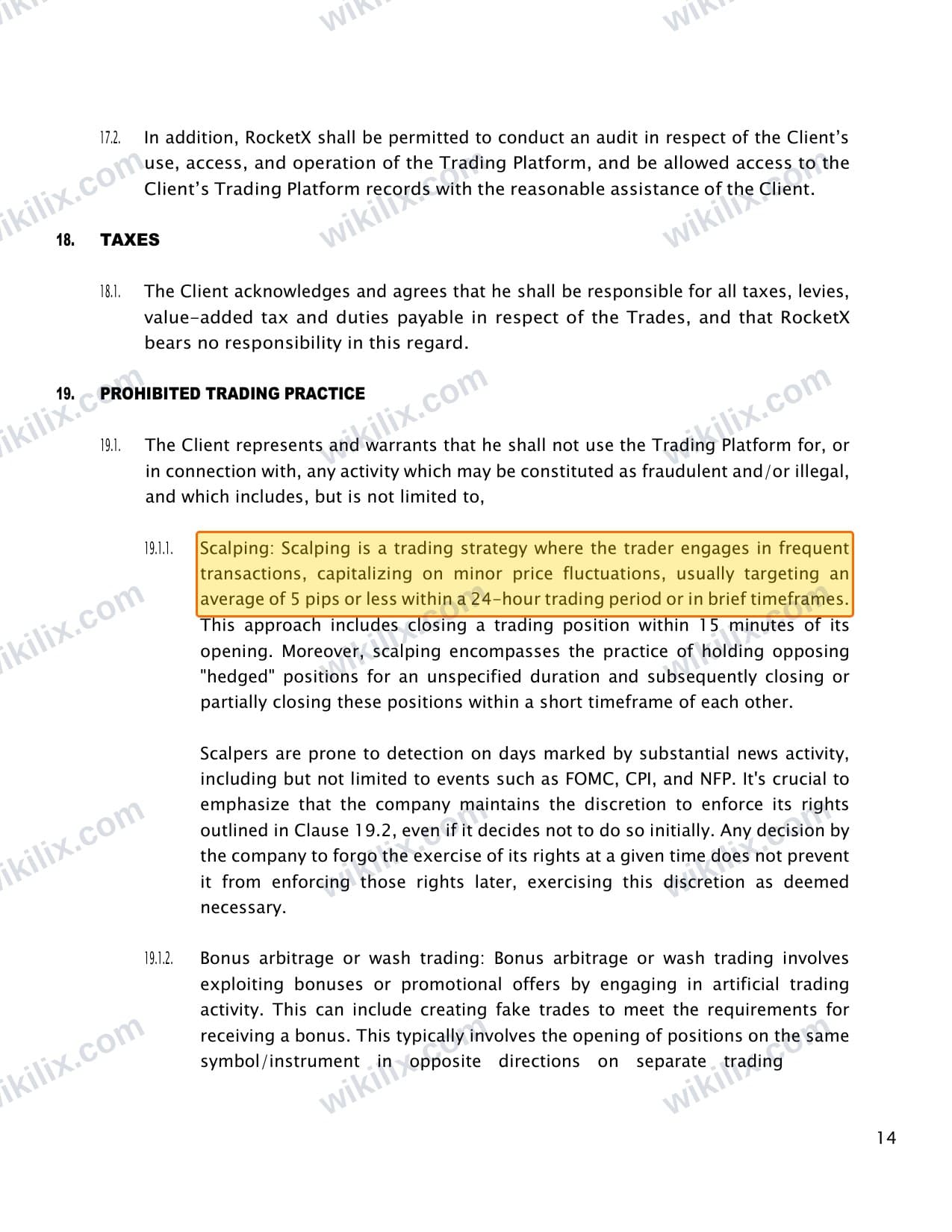 Our full page screenshot of the page this clause sits on, on VAULT MARKETS's site vaultmarkets.trade, taken on Aug 27, 2026. The quoted words are marked in the image.