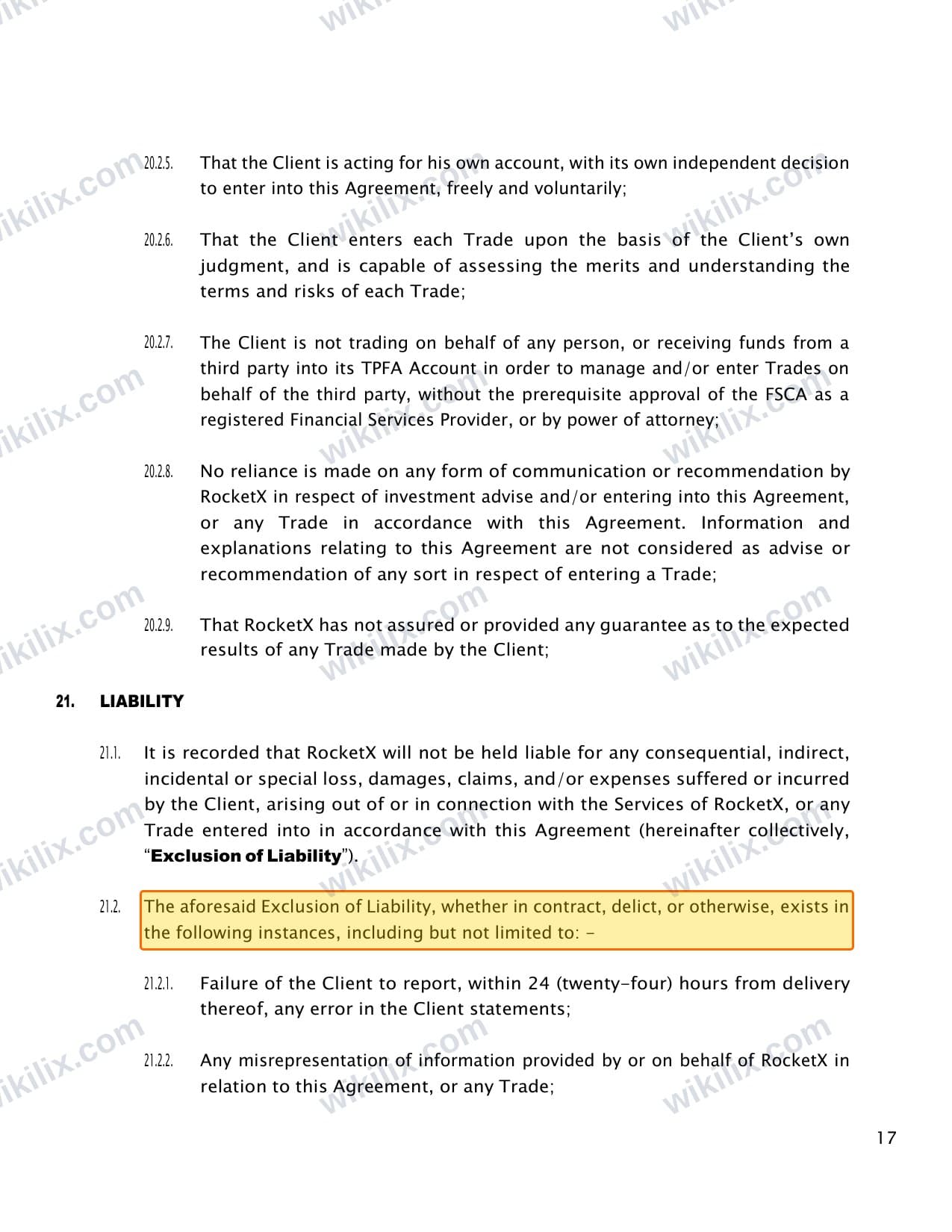 Our full page screenshot of the page this clause sits on, on VAULT MARKETS's site vaultmarkets.trade, taken on Aug 27, 2026. The quoted words are marked in the image.