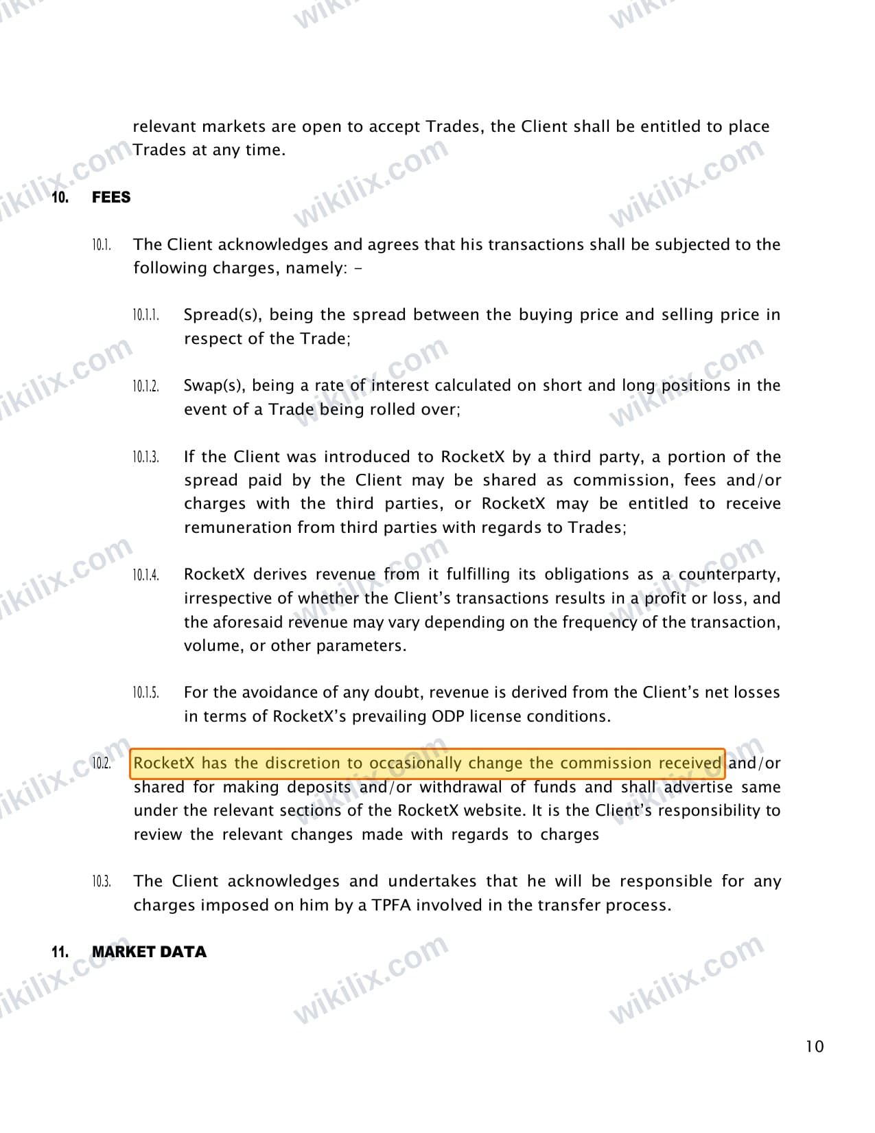 Our full page screenshot of the page this clause sits on, on VAULT MARKETS's site vaultmarkets.trade, taken on Aug 27, 2026. The quoted words are marked in the image.