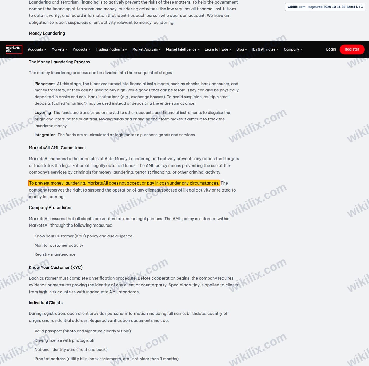Our full page screenshot of the page this clause sits on, on Marketsall's site marketsall.com, taken on Oct 15, 2026. The quoted words are marked in the image.