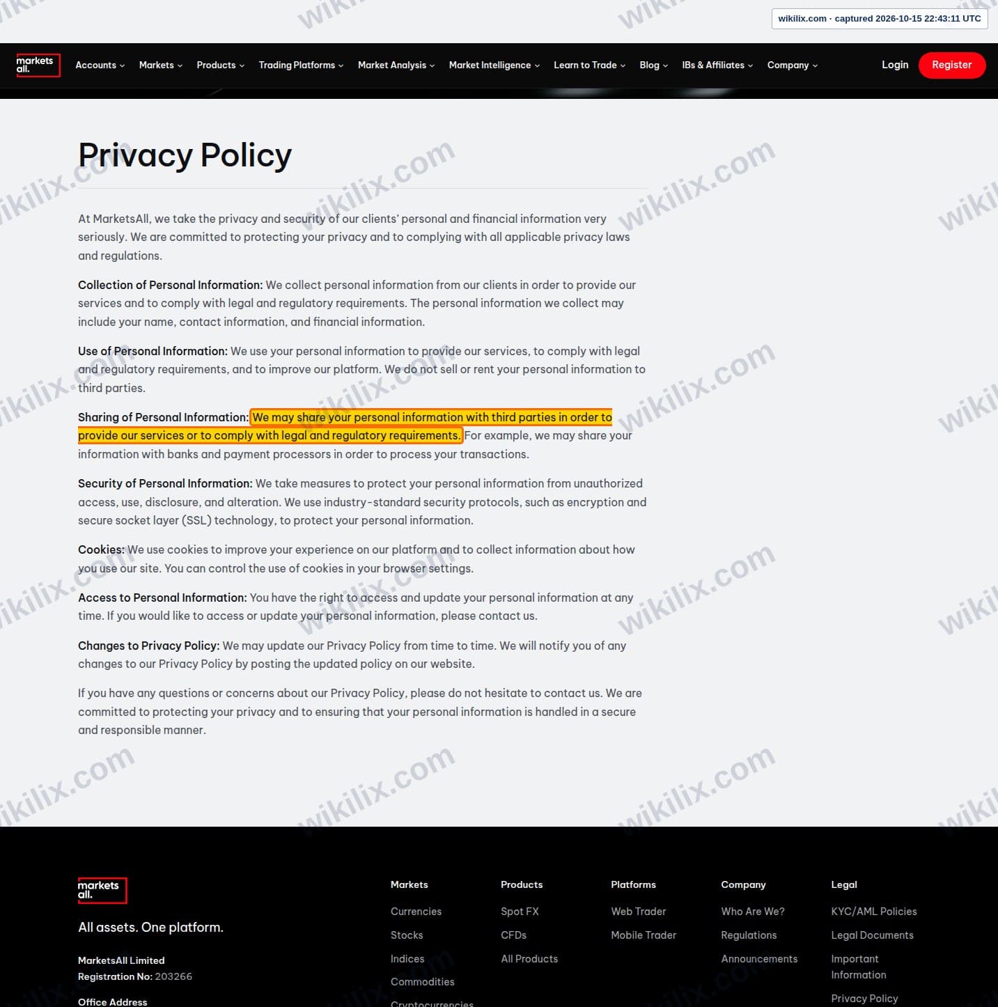 Our full page screenshot of the page this clause sits on, on Marketsall's site marketsall.com, taken on Oct 15, 2026. The quoted words are marked in the image.