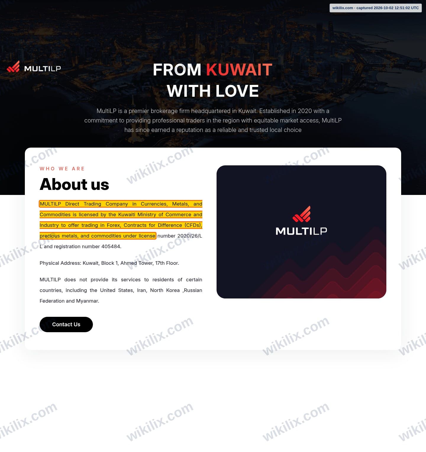 Our full page screenshot of the page that makes this promise, on MULTILP's site multilp.com, taken on Oct 2, 2026. The quoted words are marked in the image.