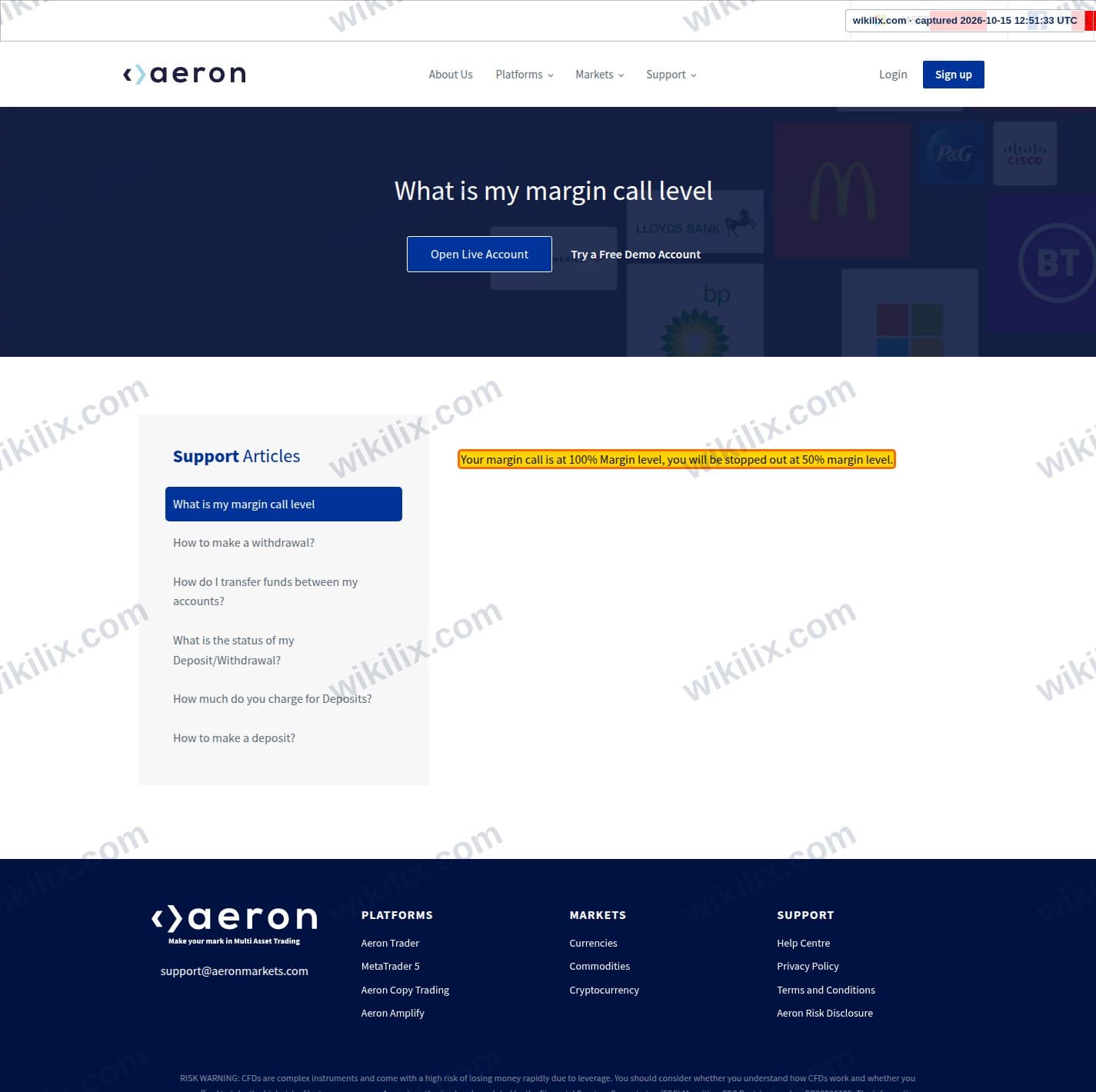 Our full page screenshot of the page that makes this promise, on aeron's site aeronmarkets.com, taken on Oct 15, 2026. The quoted words are marked in the image.