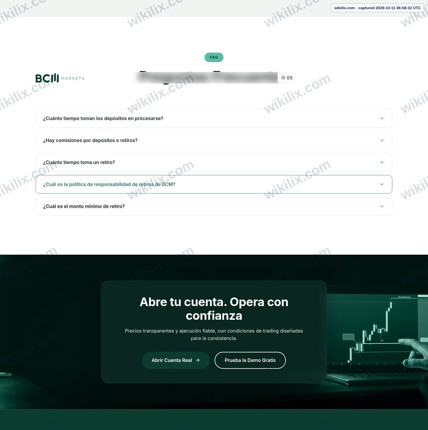 Our full page screenshot of the page this quotation was taken from, on BCM MARKETS's site bcm-markets.com, taken on Oct 11, 2026. The quoted words are not marked in the image.