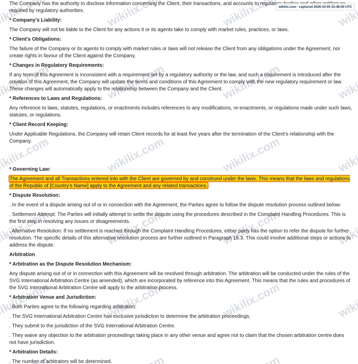 Our full page screenshot of the page this clause sits on, on Morfin FX's site morfinfx.com, taken on Oct 5, 2026. The quoted words are marked in the image.