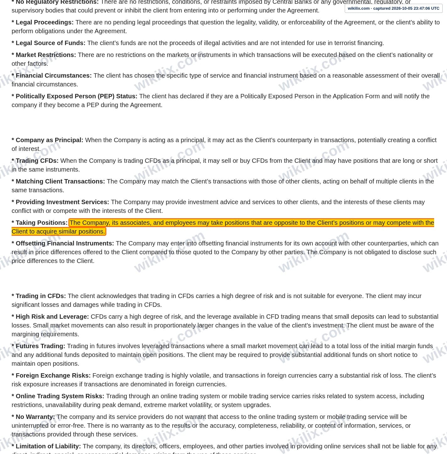 Our full page screenshot of the page this clause sits on, on Morfin FX's site morfinfx.com, taken on Oct 5, 2026. The quoted words are marked in the image.