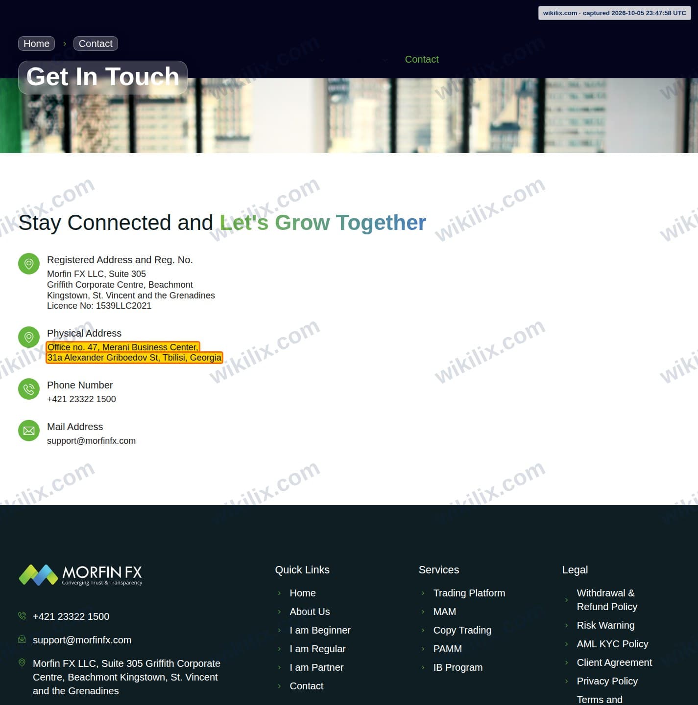 Our full page screenshot of the page that makes this promise, on Morfin FX's site morfinfx.com, taken on Oct 5, 2026. The quoted words are marked in the image.
