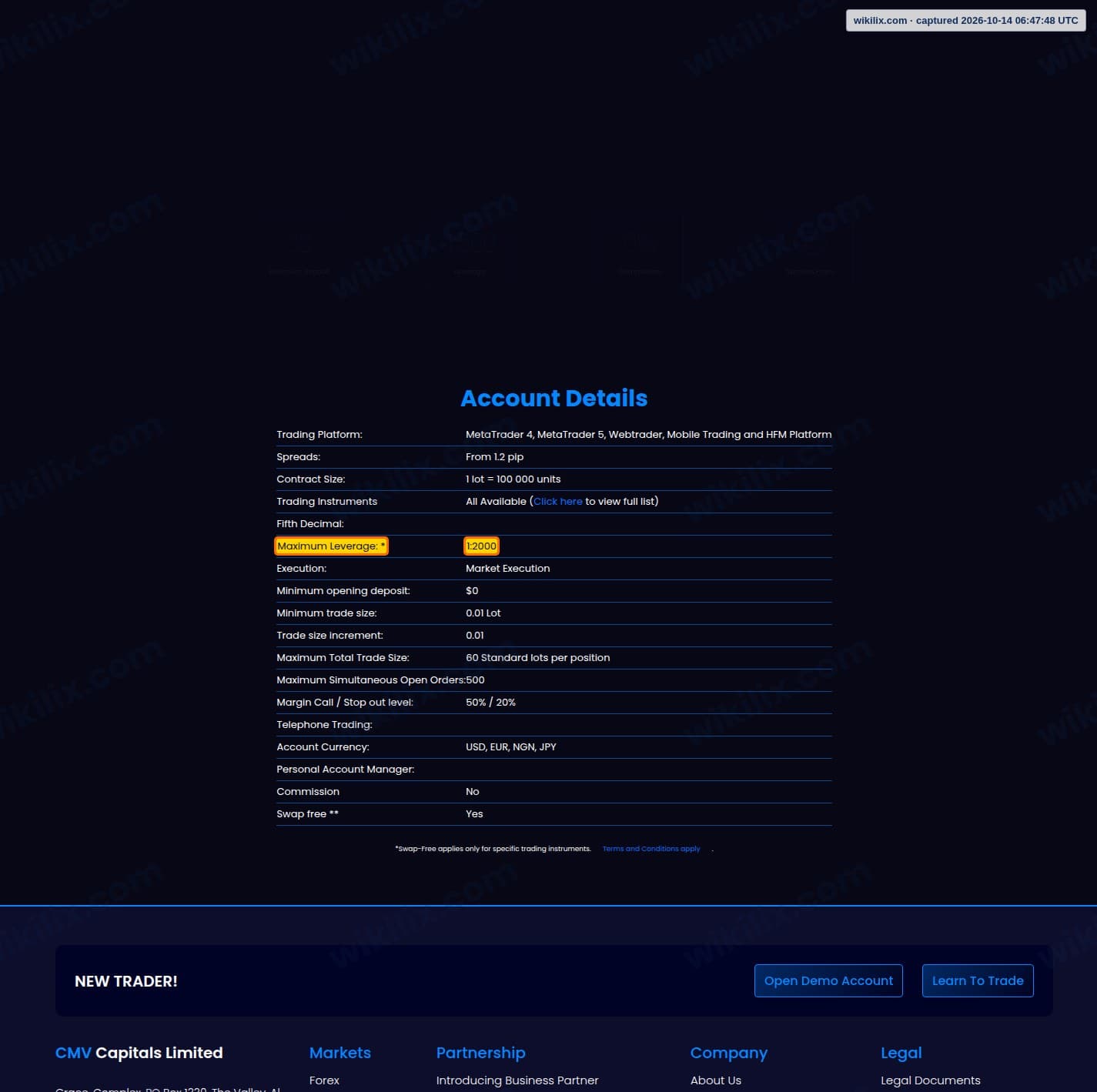 Our full page screenshot of the page that makes this promise, on CMV CAPITALS's site cmvcapitals.com, taken on Oct 14, 2026. The quoted words are marked in the image.
