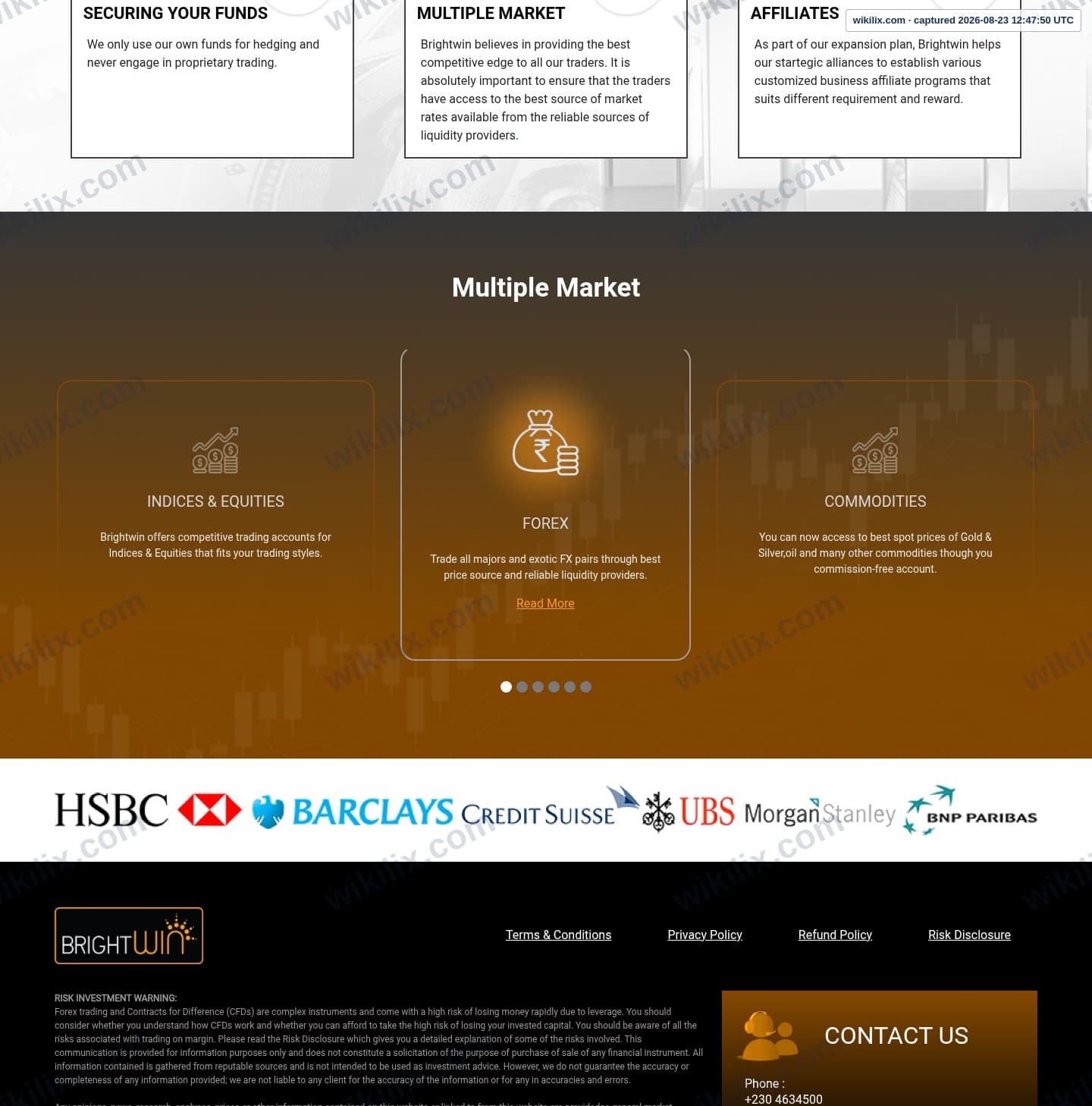 Our full page screenshot of the page this quotation was taken from, on BrightWin's site brightwinfinance.com, taken on Aug 23, 2026. The quoted words are not marked in the image.