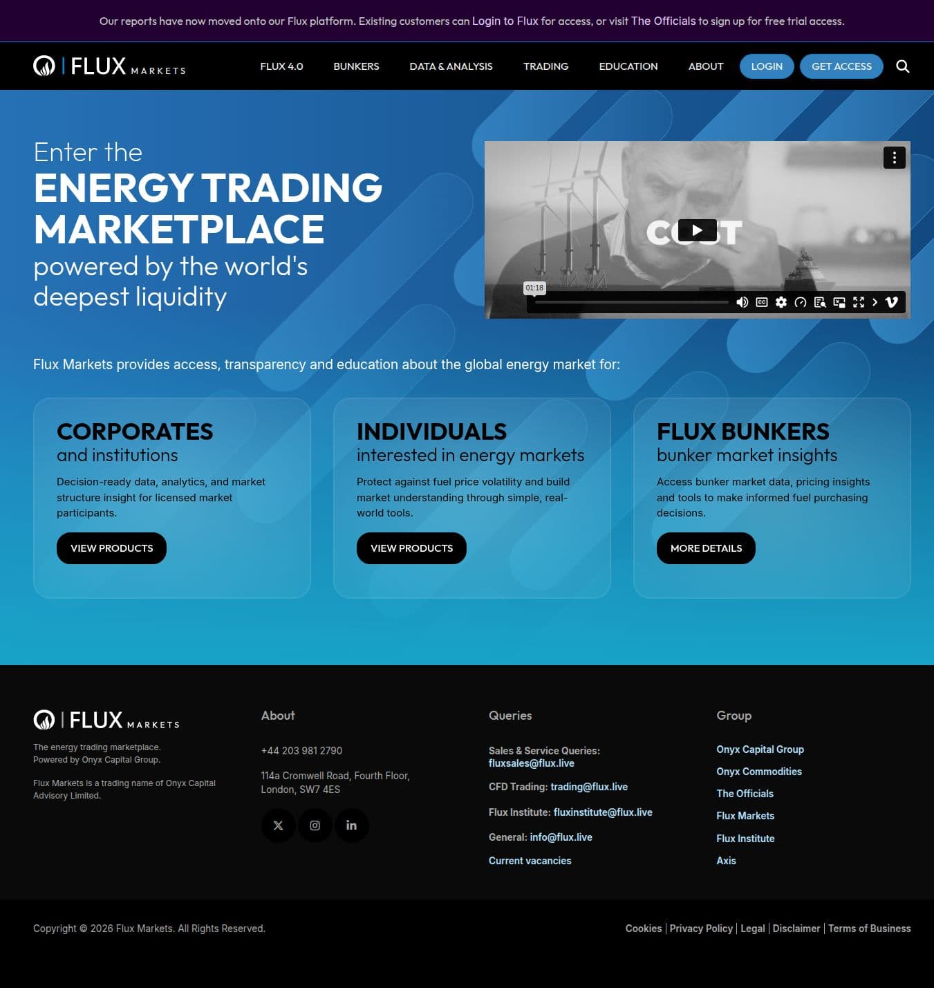 Homepage of flux.live as we captured it