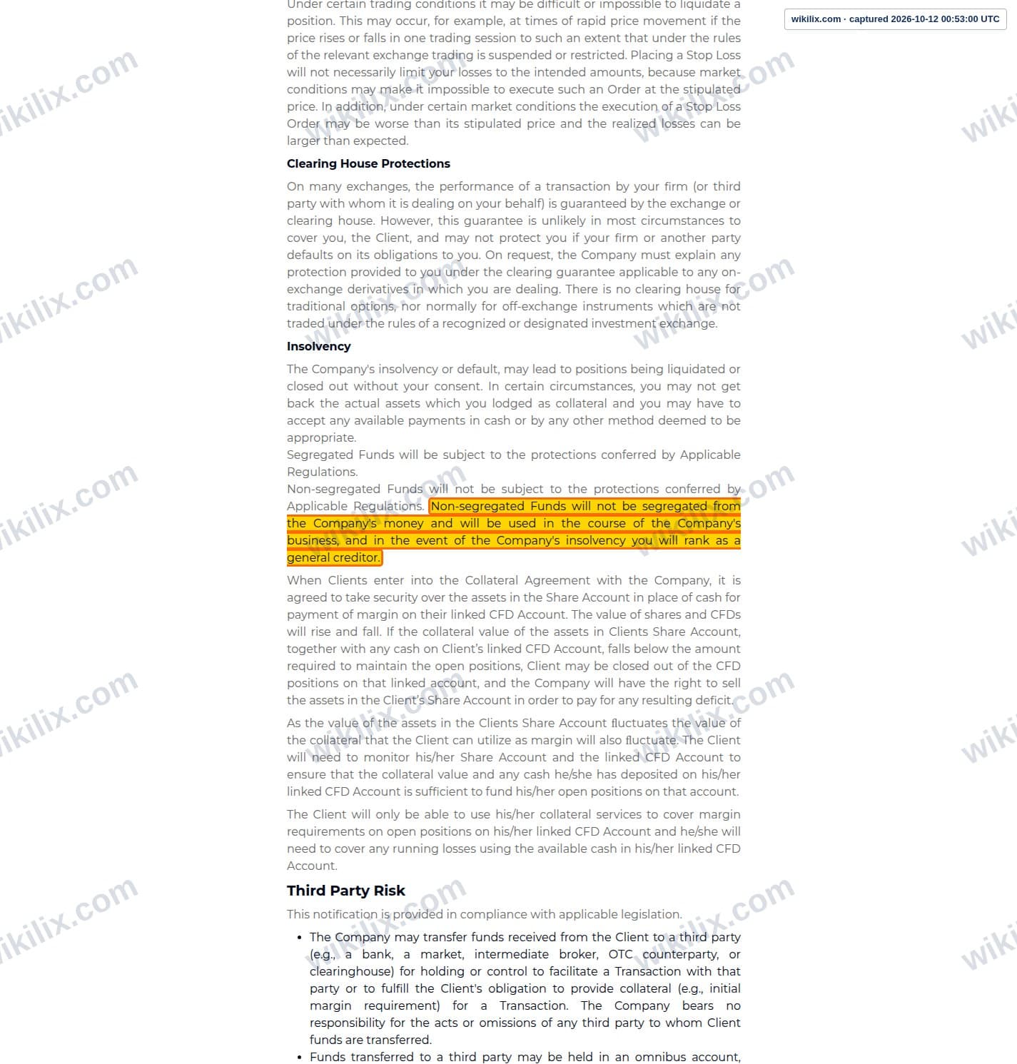Our full page screenshot of the page this clause sits on, on NEOLINFX's site neolinfx.com, taken on Oct 12, 2026. The quoted words are marked in the image.