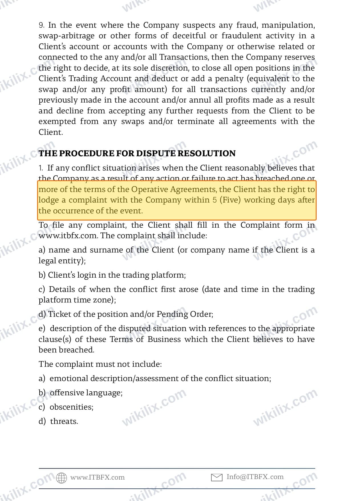 Our full page screenshot of the page this clause sits on, on ITB's site itbfx.com, taken on Sep 10, 2026. The quoted words are marked in the image.