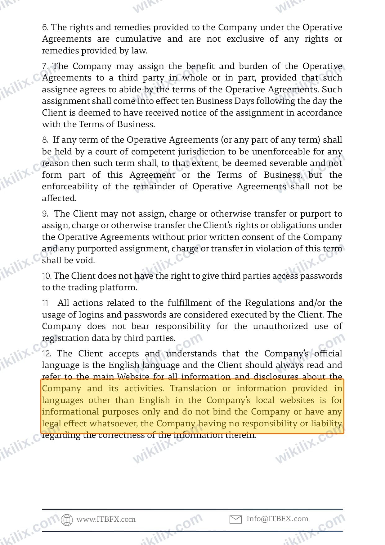 Our full page screenshot of the page this clause sits on, on ITB's site itbfx.com, taken on Sep 10, 2026. The quoted words are marked in the image.