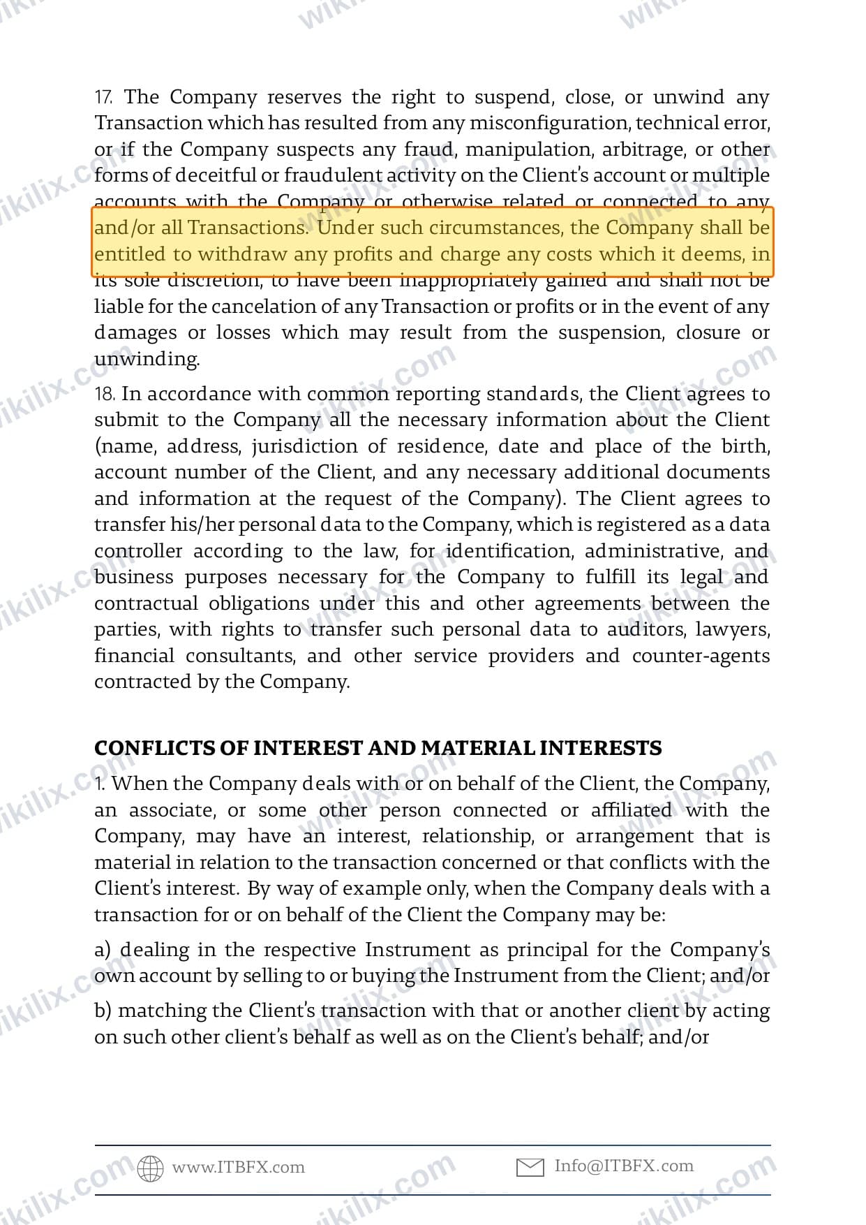 Our full page screenshot of the page this clause sits on, on ITB's site itbfx.com, taken on Sep 10, 2026. The quoted words are marked in the image.