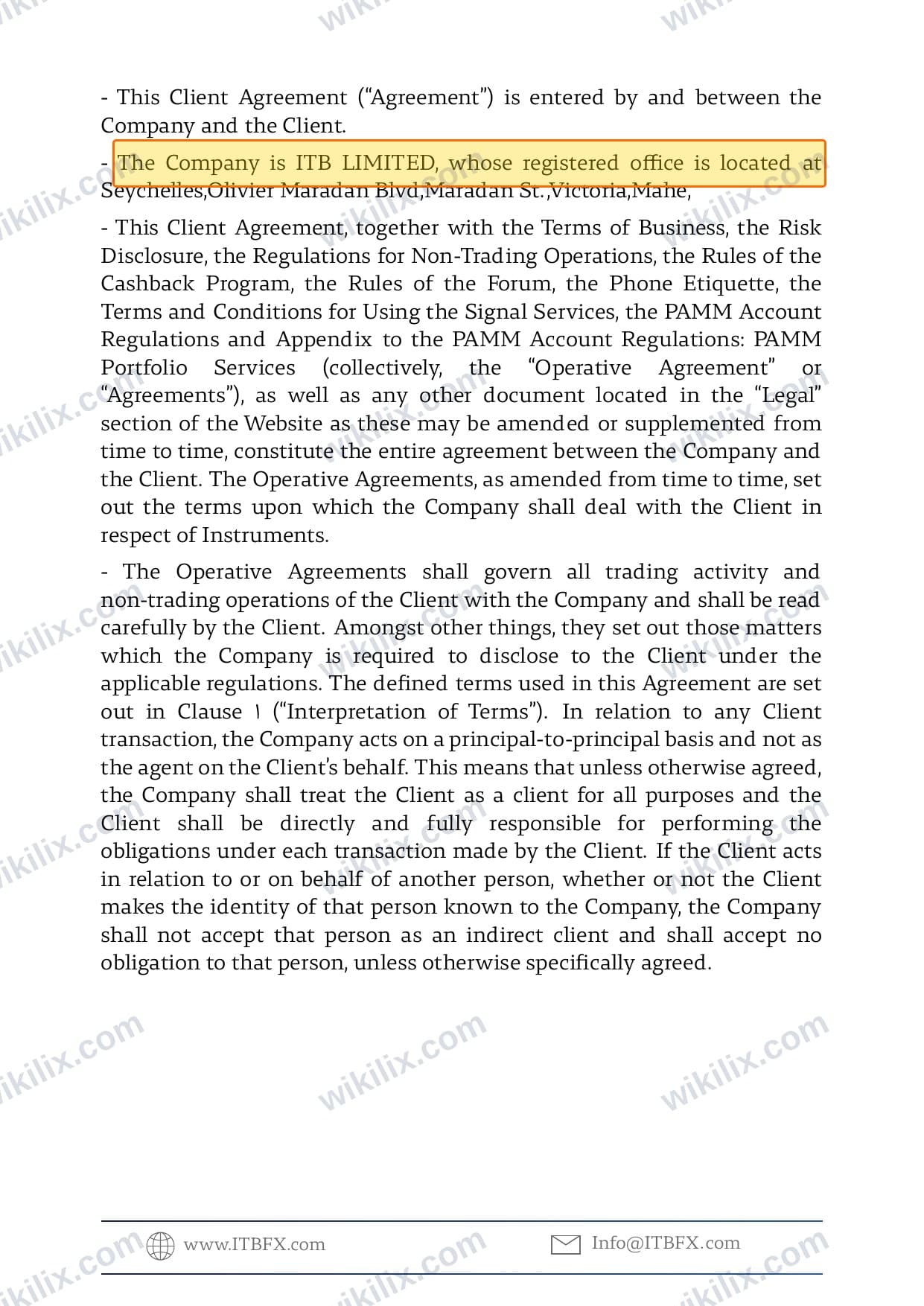 Our full page screenshot of the page this clause sits on, on ITB's site itbfx.com, taken on Sep 10, 2026. The quoted words are marked in the image.